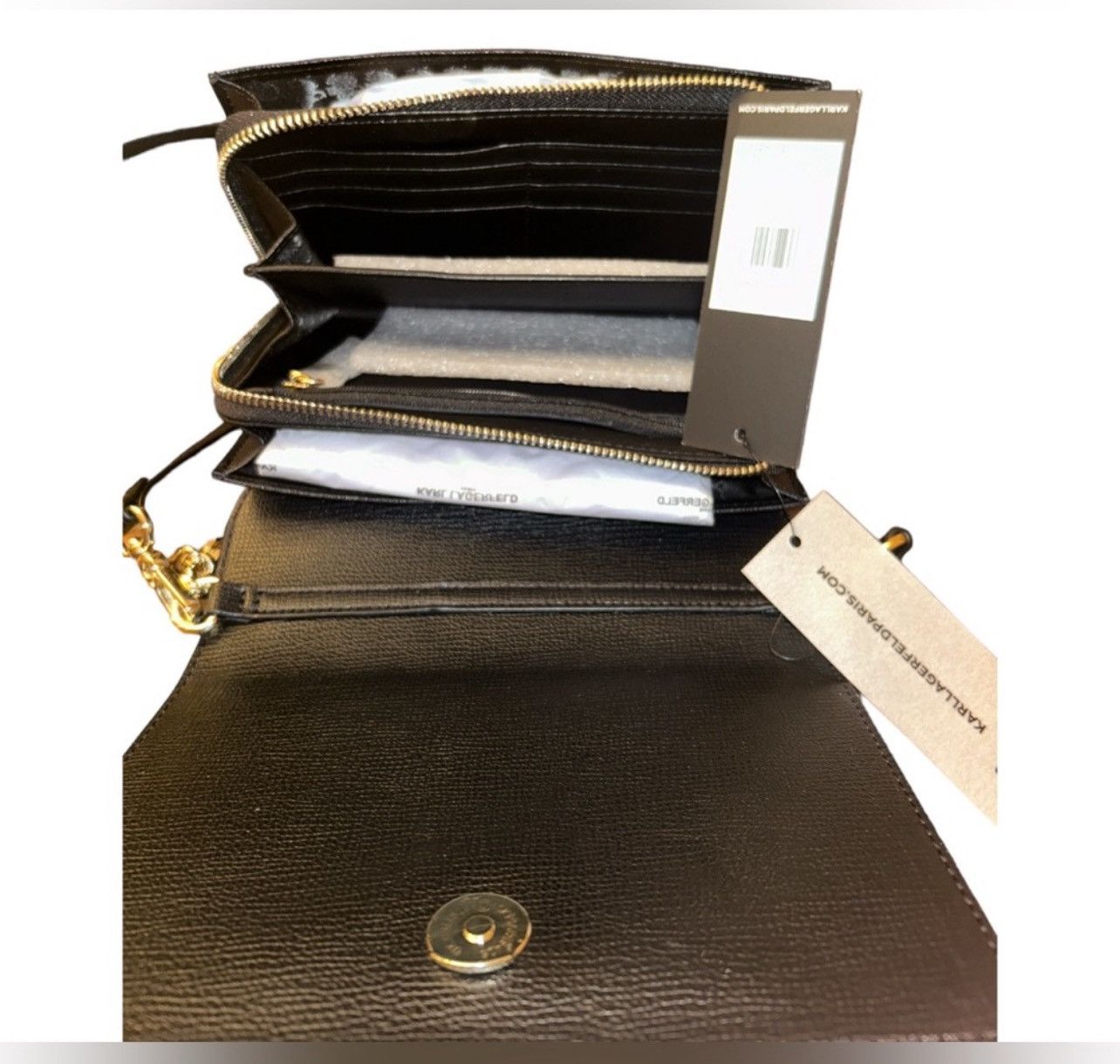 Karl Lagerfeld Karl Lagerfeld Simone Black & Gold Leather Crossbody Bag Size ONE SIZE - 8 Thumbnail