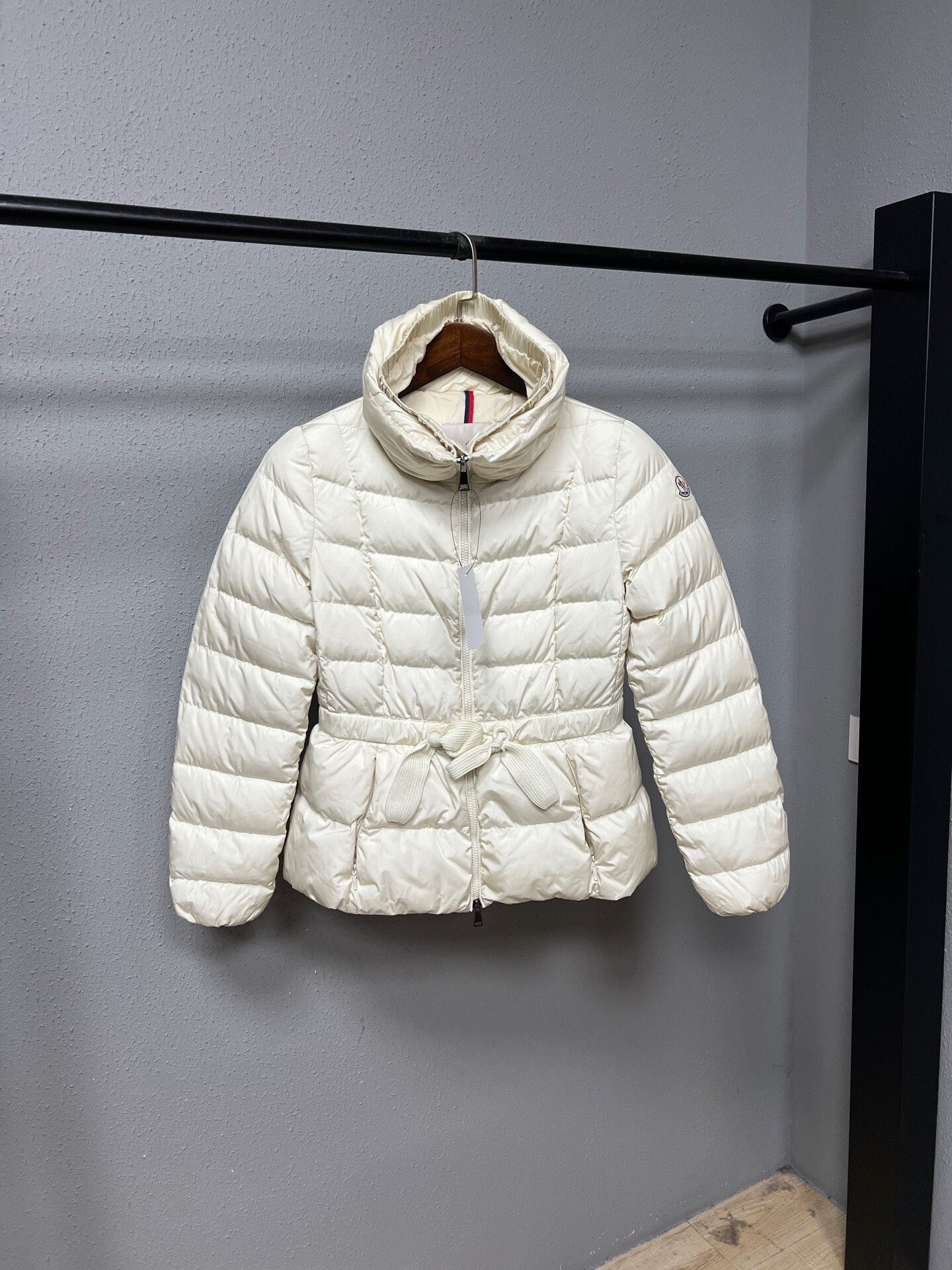Moncler cream belted down jacket by moncler Size S / US 4 / IT 40 - 1 Thumbnail