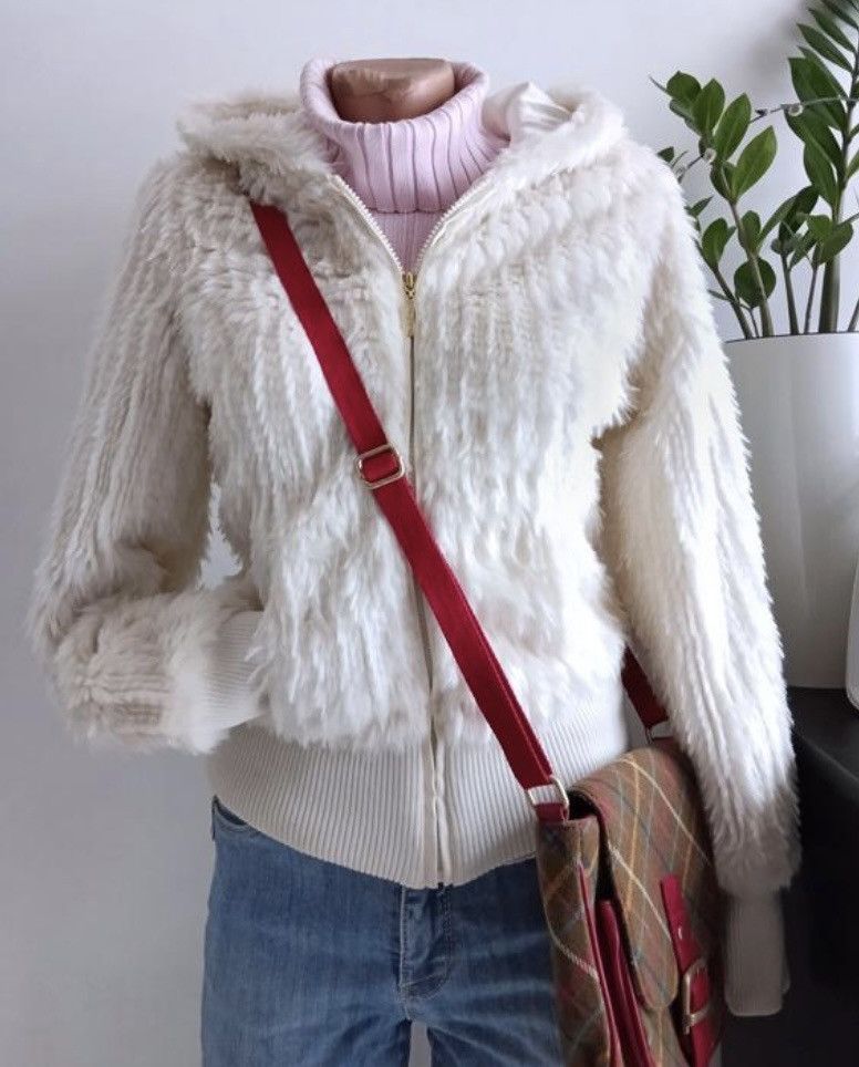 image of Archival Clothing x Mink Fur Coat Vintage Yohji Style Fur Bomber Jacket in White (Size Small)