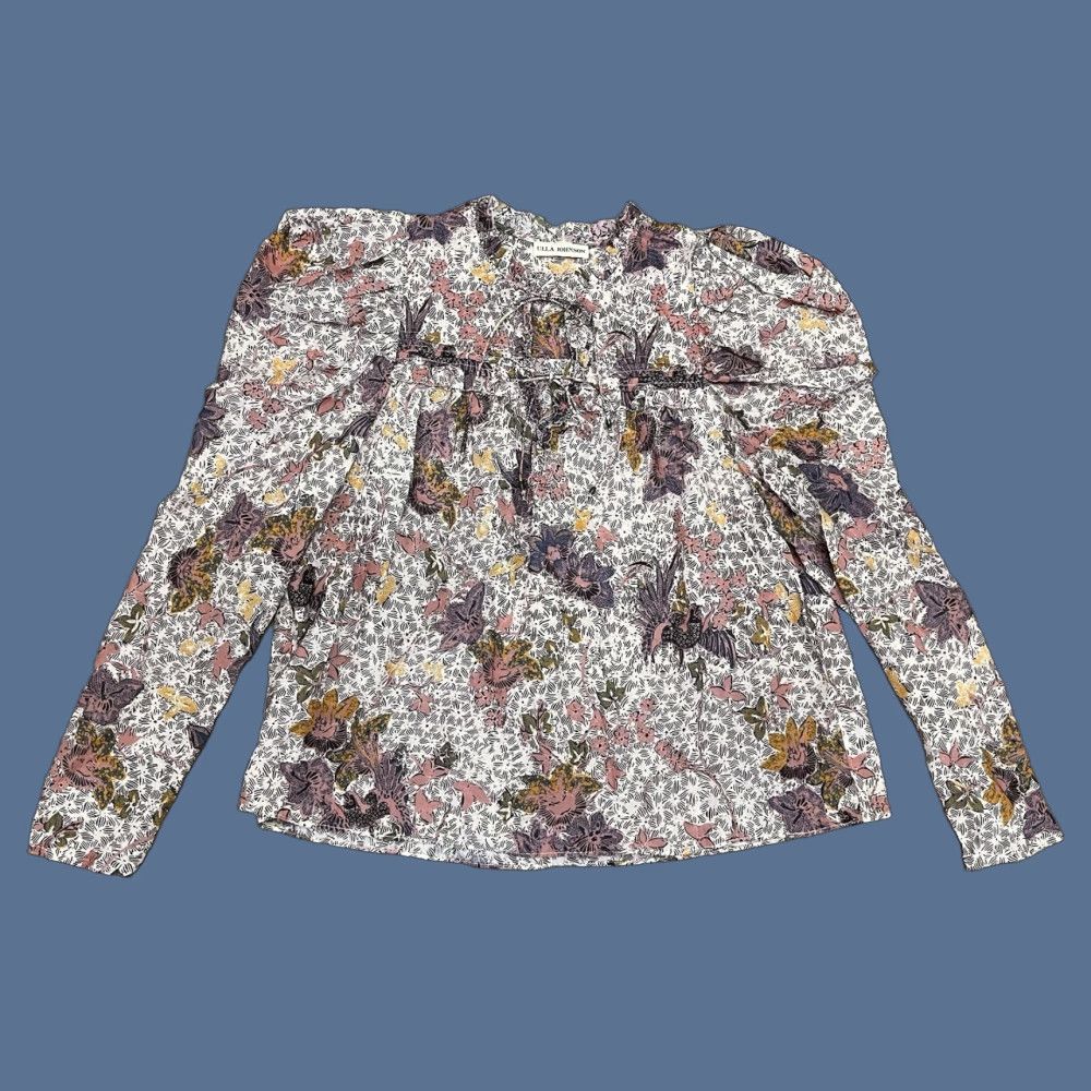 Ulla Johnson Ulla Johnson Blouse V-Neck Puff Sleeve Tiered Ruffles Tie Front Multicolor Floral Casual Womens Size 4 Size S / US 4 / IT 40 - 1 Thumbnail