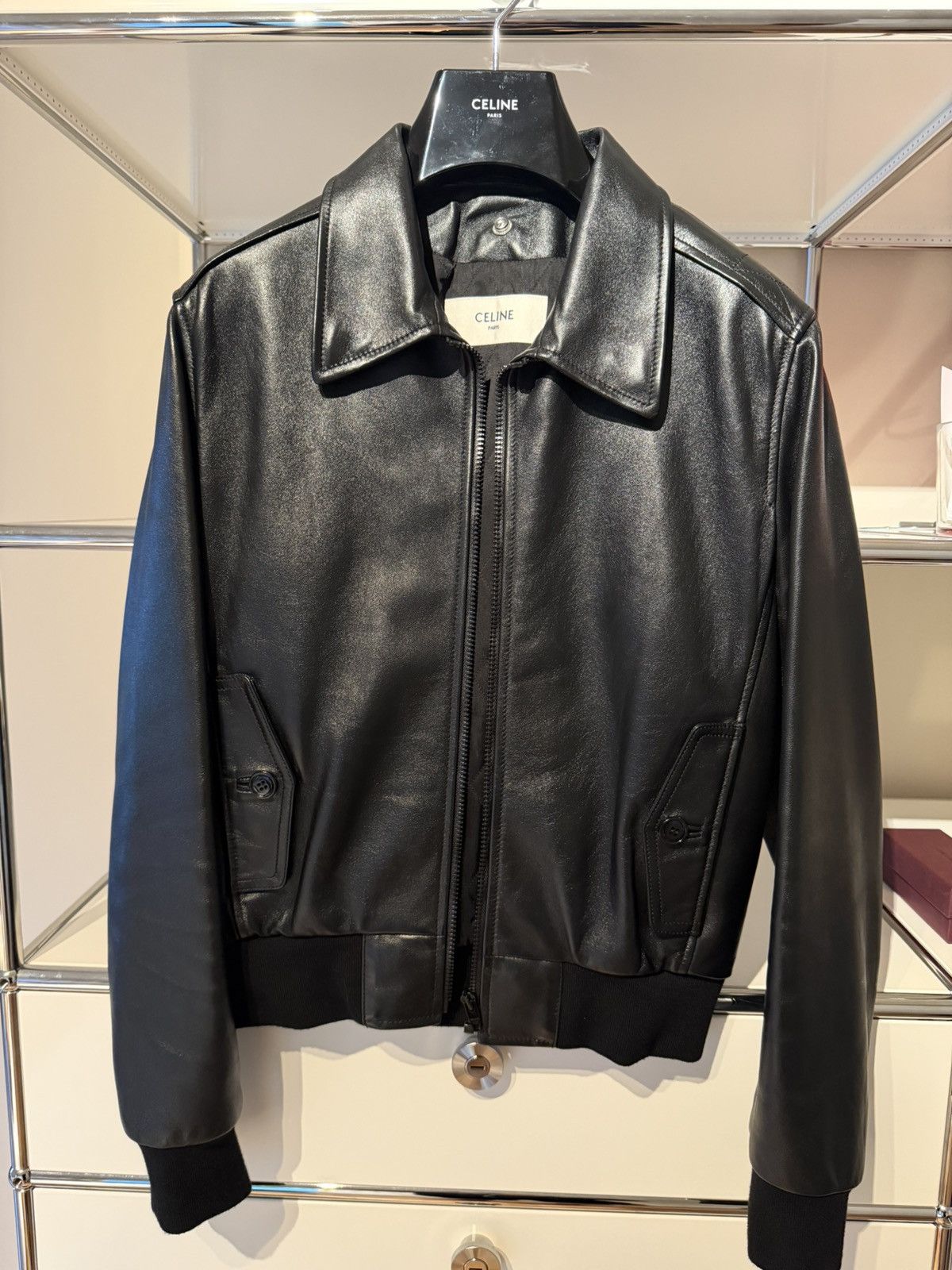 Celine × Hedi Slimane Celine by Hedi Slimane - Leather Fur Collar Jacket - FW23 Size US S / EU 44-46 / 1 - 10 Thumbnail