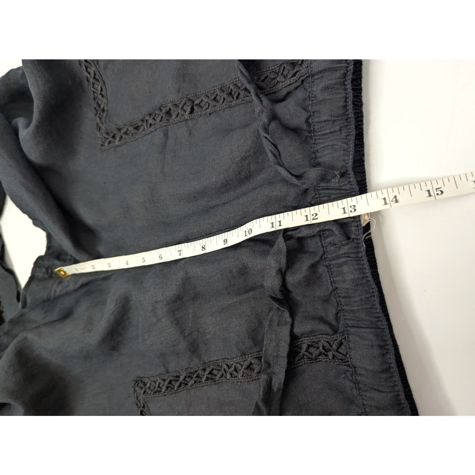 Joie Joie Pants Womens XL Black 100% Linen Cropped Wide-Leg Drawstring Lace Beach Bohemian Resort Casual Travel Size 40" / US 18 - 7 Thumbnail