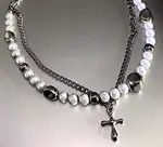 Japanese Brand × Vintage Punk Hippie Crucifix Cross Patchwork Pearl Layer Necklace Size ONE SIZE - 4 Thumbnail