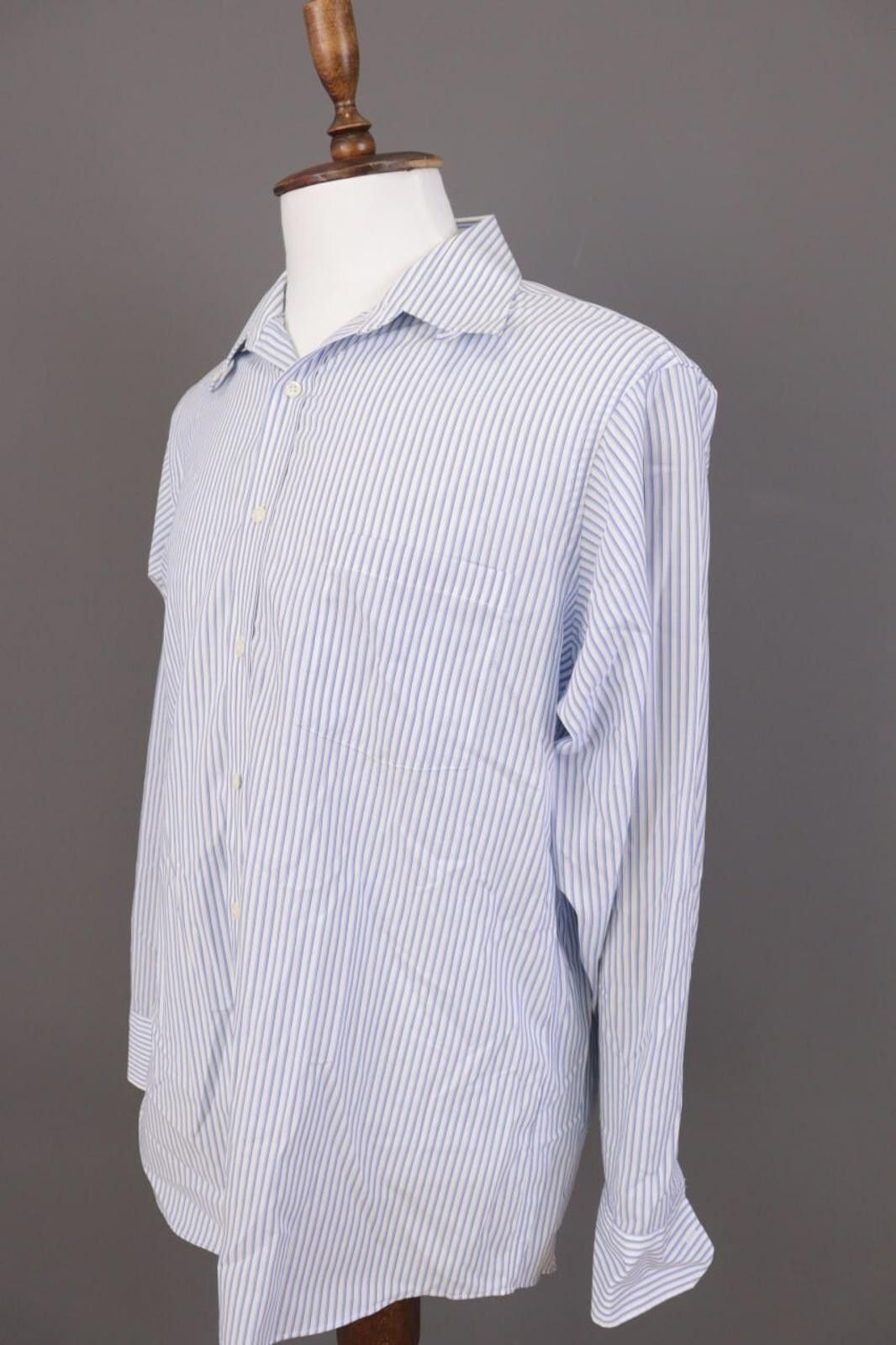 Designer Donald J.Trump Blue Stripe Button Shirt Size 16 / 34 / 35 Size US M / EU 48-50 / 2 - 8 Thumbnail