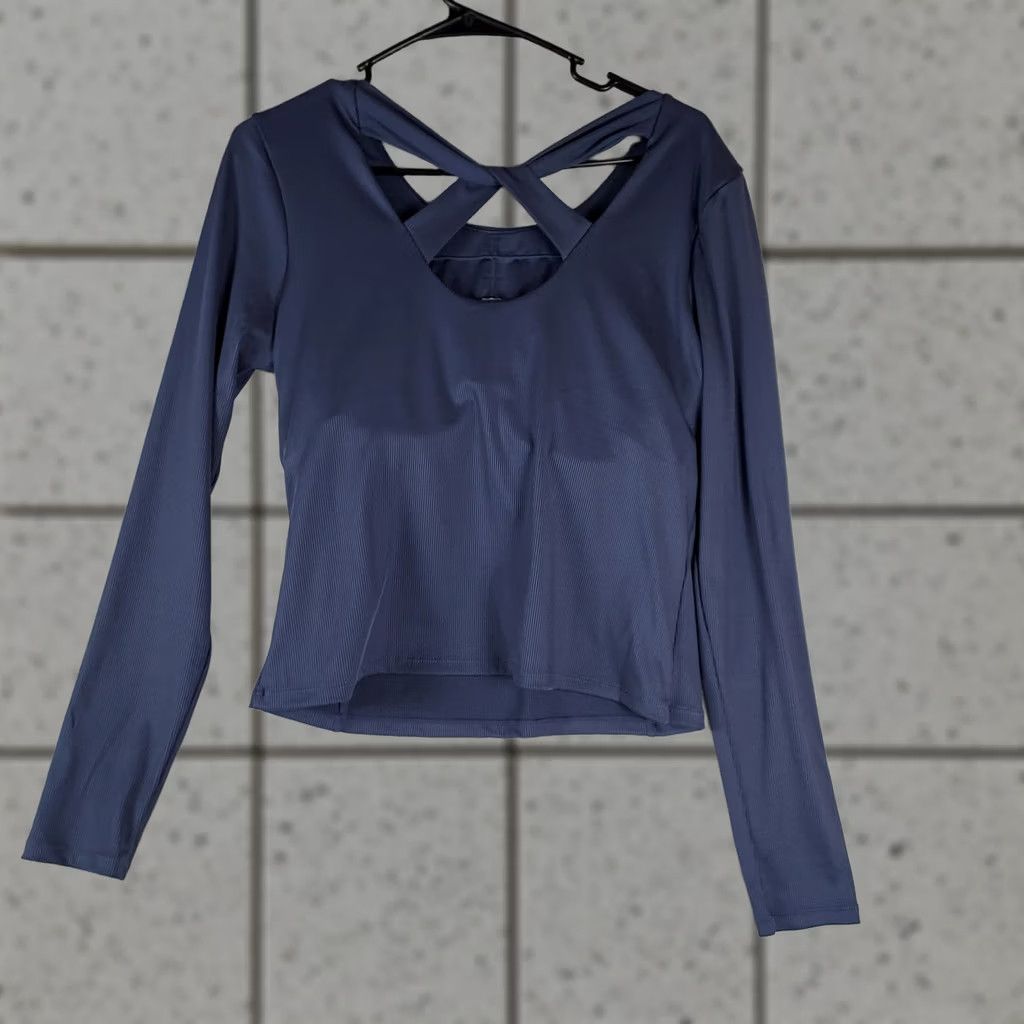Vintage Velocity Women’s Rib Melody Long Sleeve Top Pullover Athletic Blue L Shirt Women Growthspring Size L / US 10 / IT 46 - 1 Thumbnail