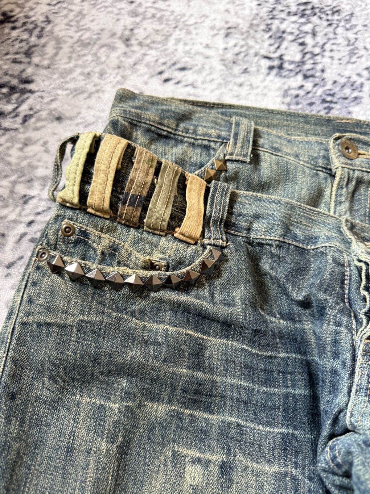 20471120 Gumu Japan Green Mud Wash Double Waist Double Studs Jeans Size US 32 / EU 48 - 4 Thumbnail