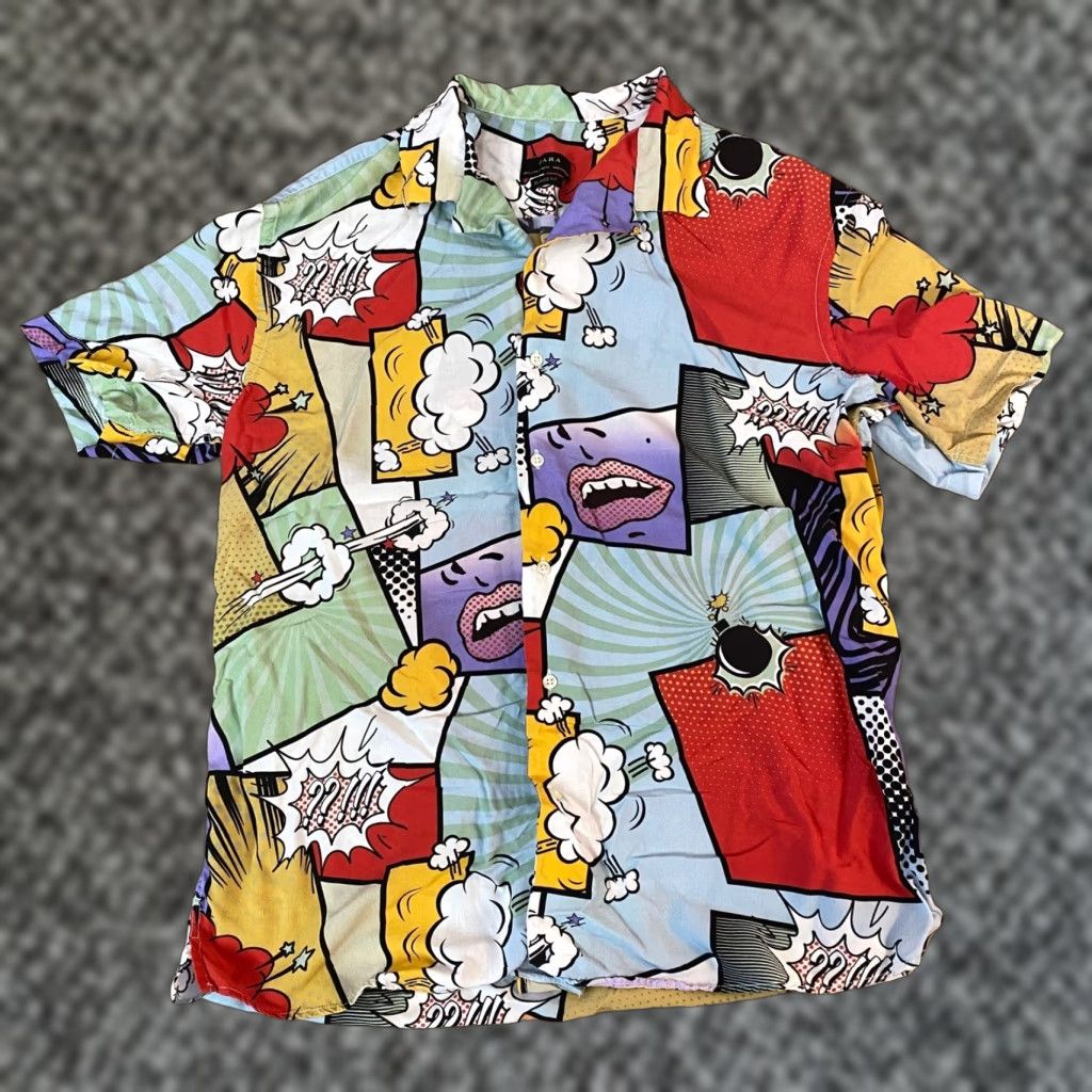 Zara ZARA Shirt Mens Large Short Sleeve Button Up Relaxed Fit Comic Pop Art Print Size US L / EU 52-54 / 3 - 1 Thumbnail