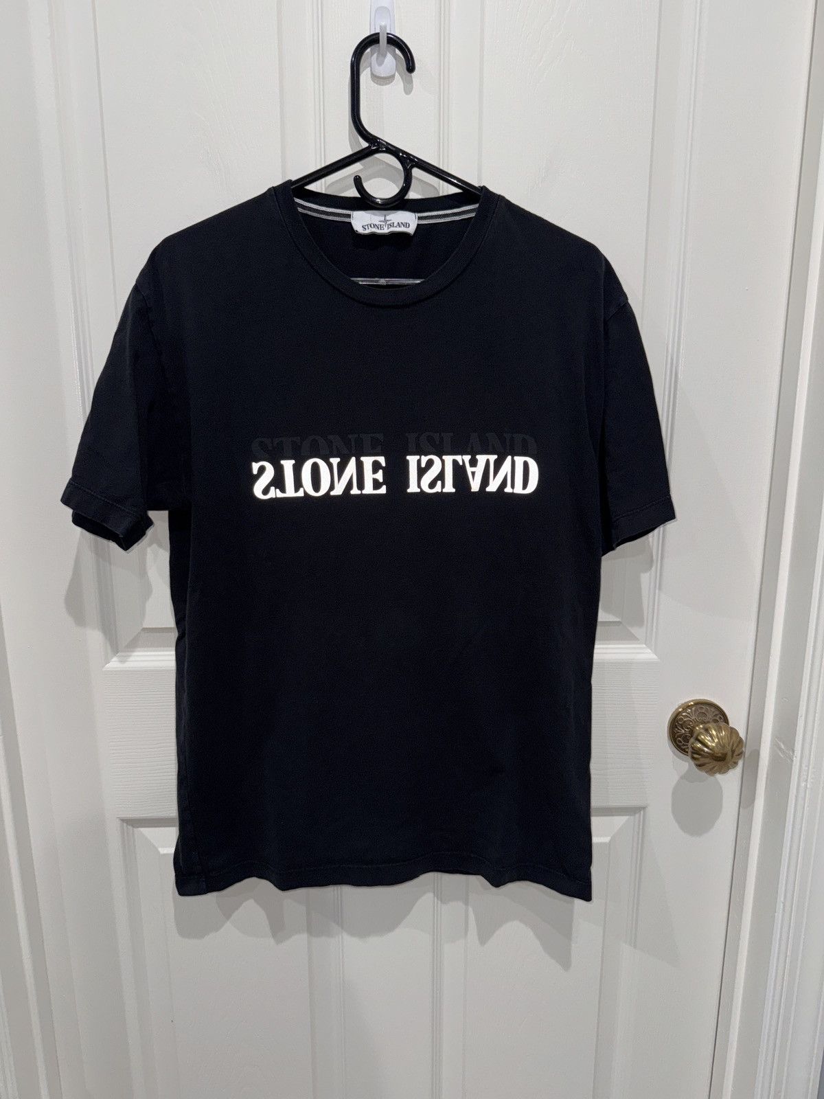 Stone Island Stone Island Reflective Spellout Logo Black Tee T Size L Size US L / EU 52-54 / 3 - 6 Thumbnail