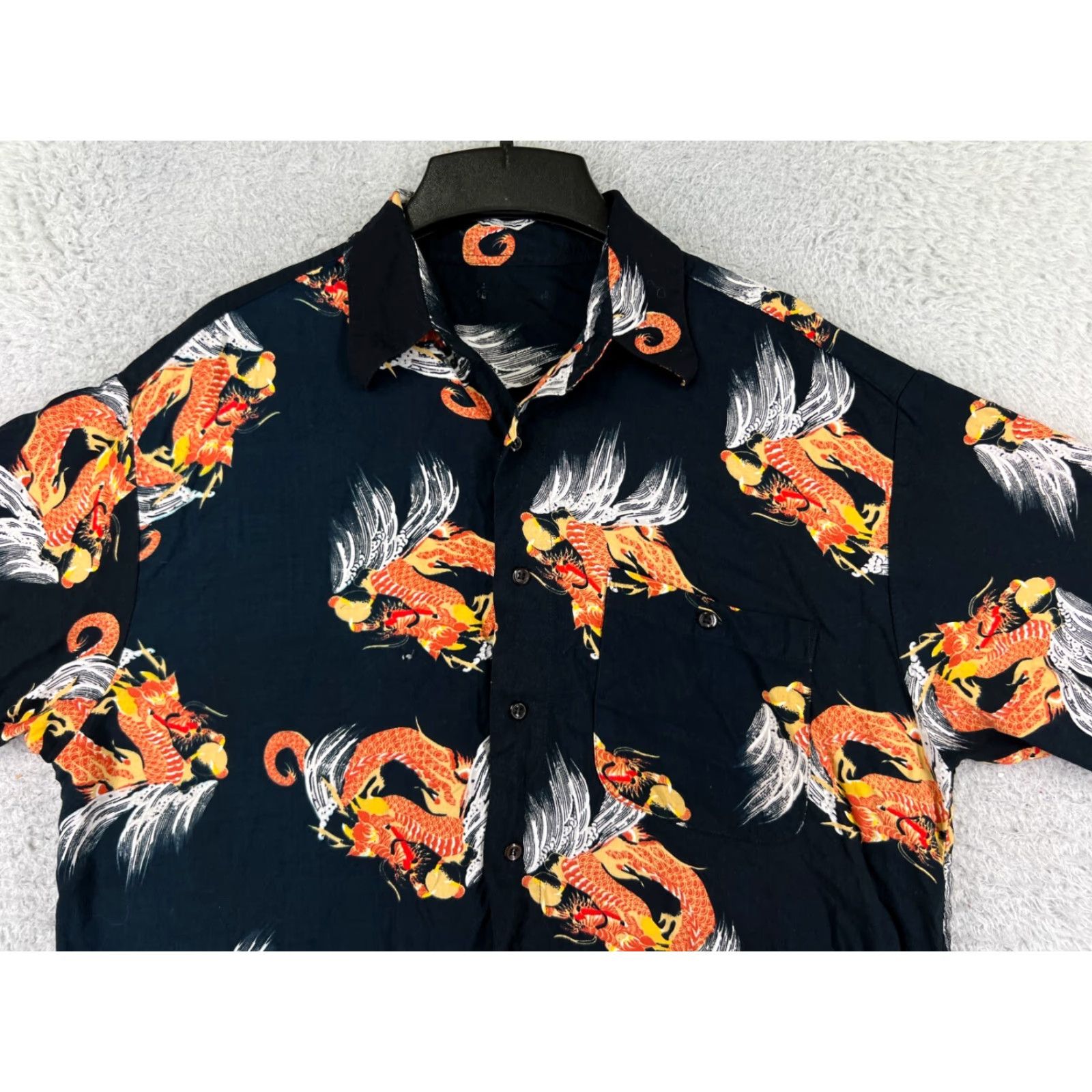 Vintage Hawaiian Shirt Mens Medium Black Orange Dragon All Over Print Button Up Pocket Shirt Size US M / EU 48-50 / 2 - 4 Thumbnail