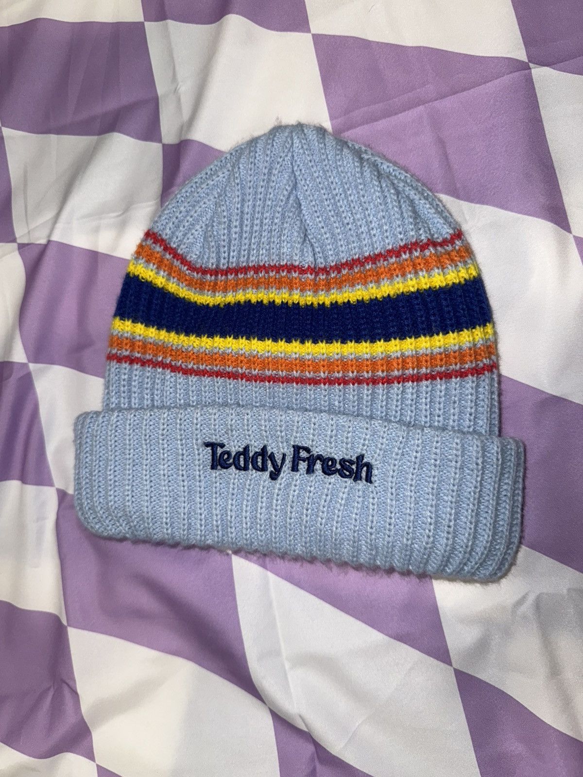 Teddy Fresh Teddy fresh baby blue striped beanie Size ONE SIZE - 1 Thumbnail