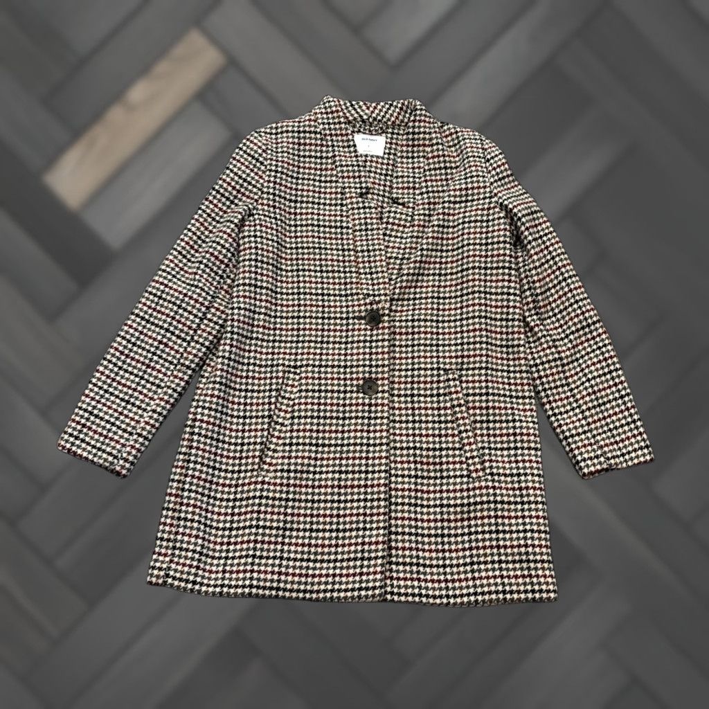Old Navy Old Navy Coat Womens Small Maroon Black Plaid Houndstooth Jacket Size S / US 4 / IT 40 - 1 Thumbnail
