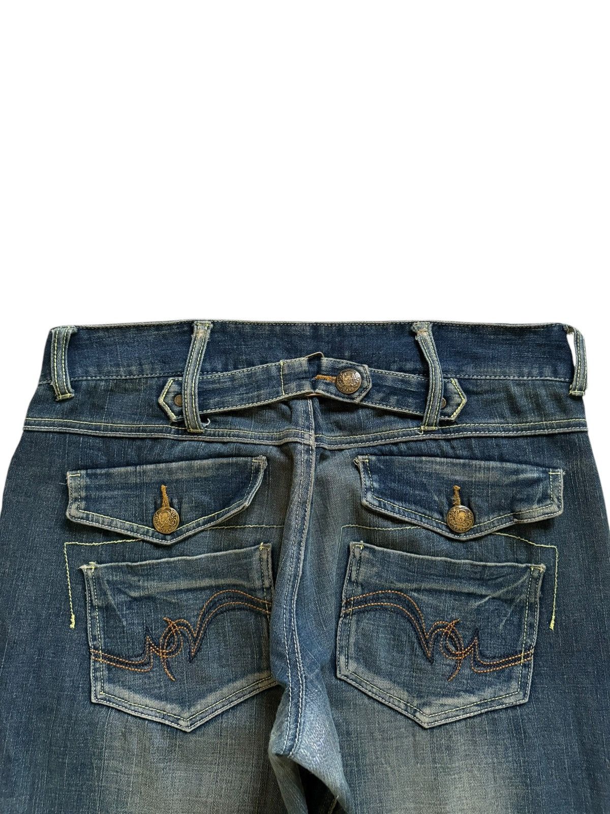 Japanese Brand Vintage Japanese Brand Buckle Back Mud Wash Bootcut Jeans Size 35" - 8 Thumbnail