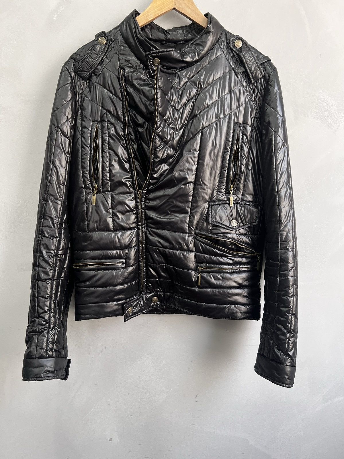Designer VINTAGE BIKER ROBERTO CAVALLI JACKET LEATHER NYLON BONDAGE Size US XL / EU 56 / 4 - 1 Thumbnail