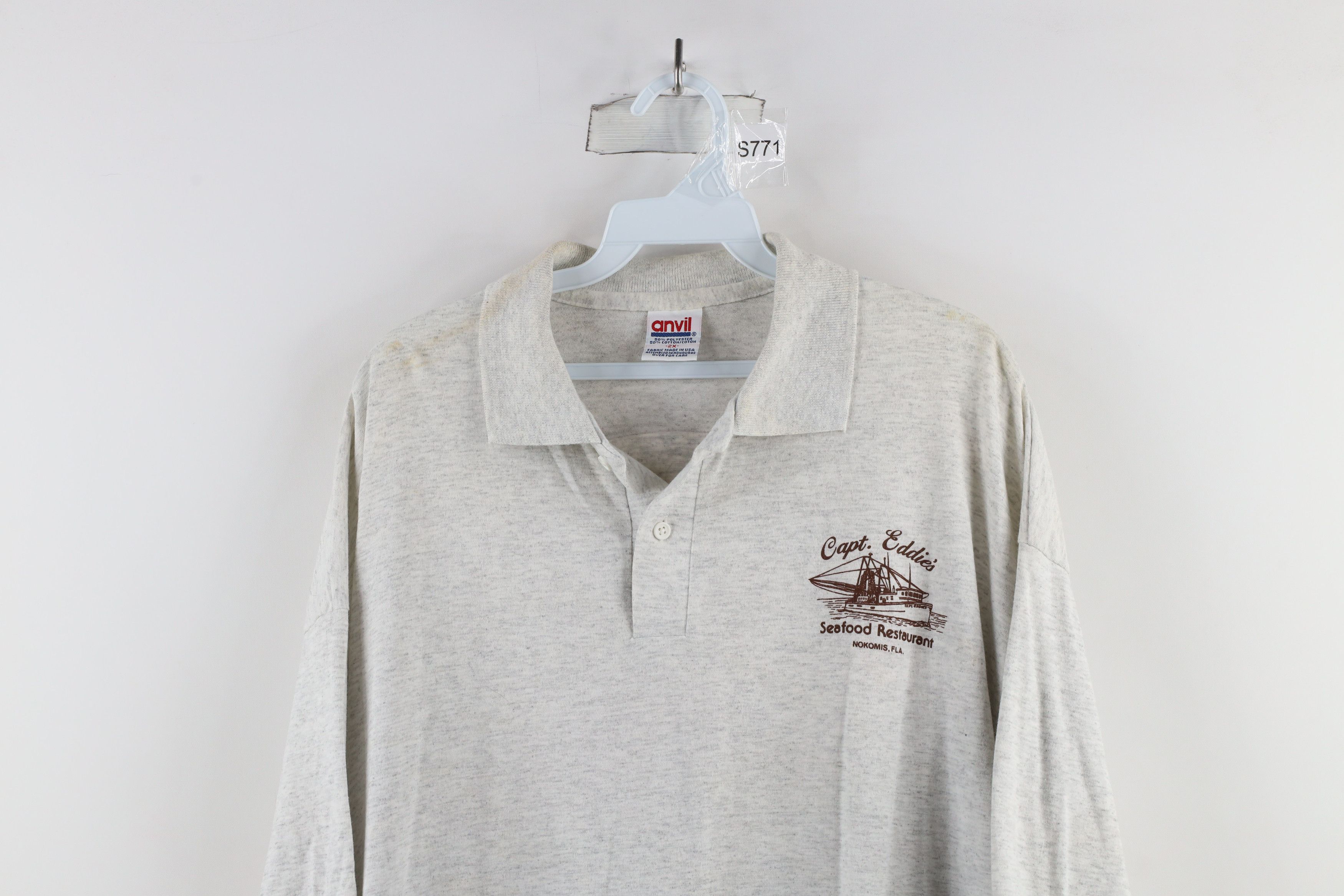 Vintage Vintage 90s Out Captain Eddies Seafood Restaurant Polo USA Size US XXL / EU 58 / 5 - 2 Thumbnail