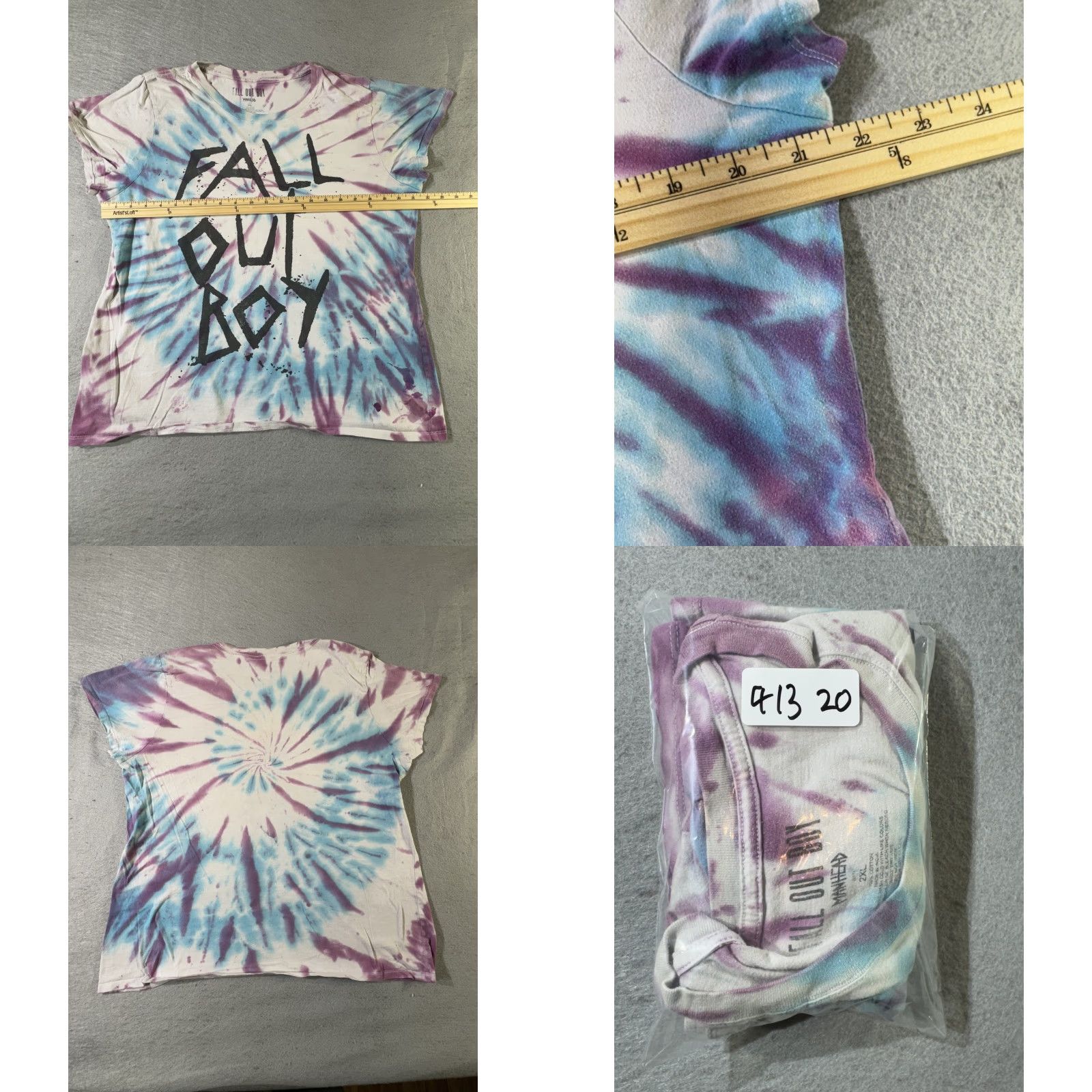Vintage Fall Out Boy Shirt Mens 2XL Tie Dye Purple Blue Band Graphic Tee Manhead Cotton Size US XXL / EU 58 / 5 - 8 Thumbnail