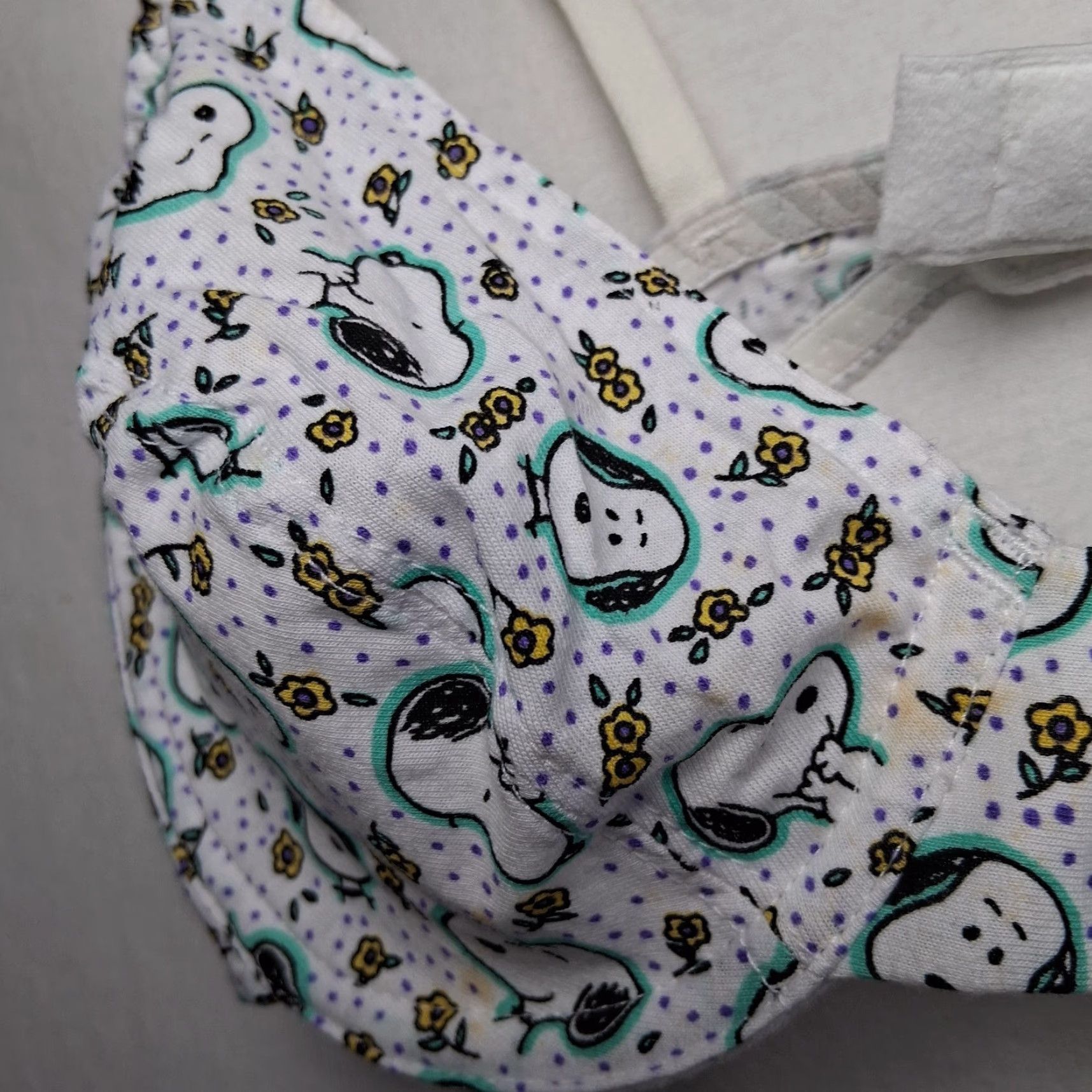 Peanuts VINTAGE Peanuts Snoopy Bra 34C White Yellow Floral Underwire Cotton READ Size ONE SIZE - 6 Thumbnail
