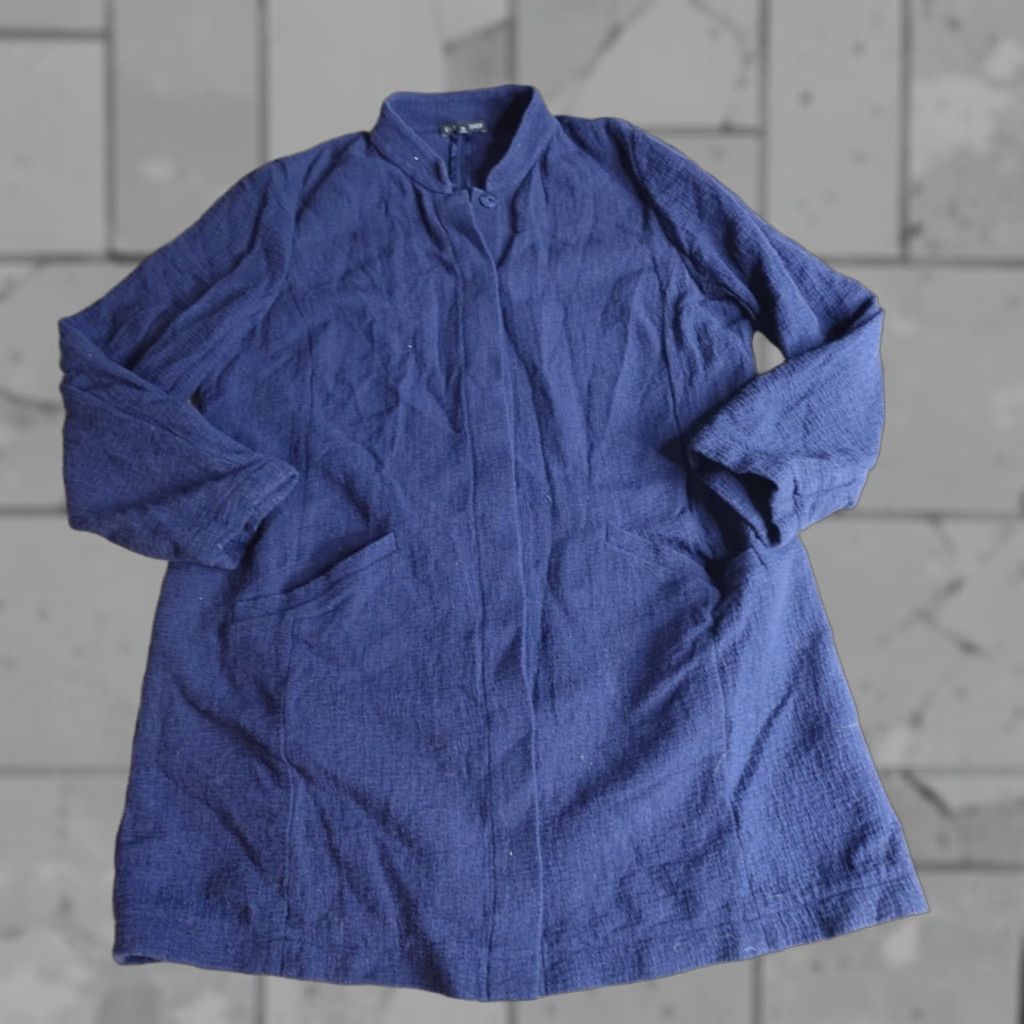 Eileen Fisher Eileen Fisher Jacket Womens Large Blue Jacquard Hidden Placket Band Collar Size L / US 10 / IT 46 - 1 Thumbnail