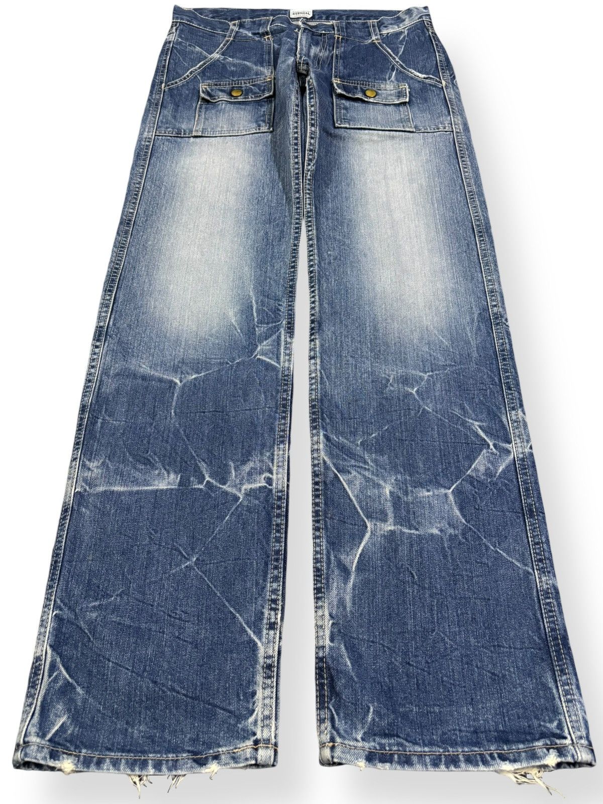 Japanese Brand Vintage 90s Eternal Union Made Cracked Wash Bush Denim Pants Size US 31 - 1 Thumbnail