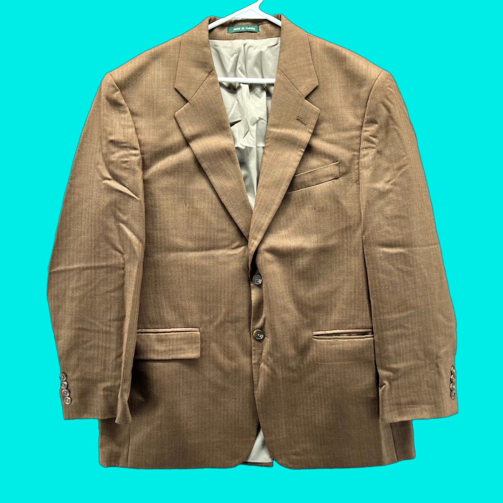 Ralph Lauren Lauren Ralph Lauren Blazer 42R Khaki Wool Herringbone Sport Coat Jacket Beig﻿e | Men 42 Regular Tuxedo Style Two-Button Front Size 42R - 1 Thumbnail