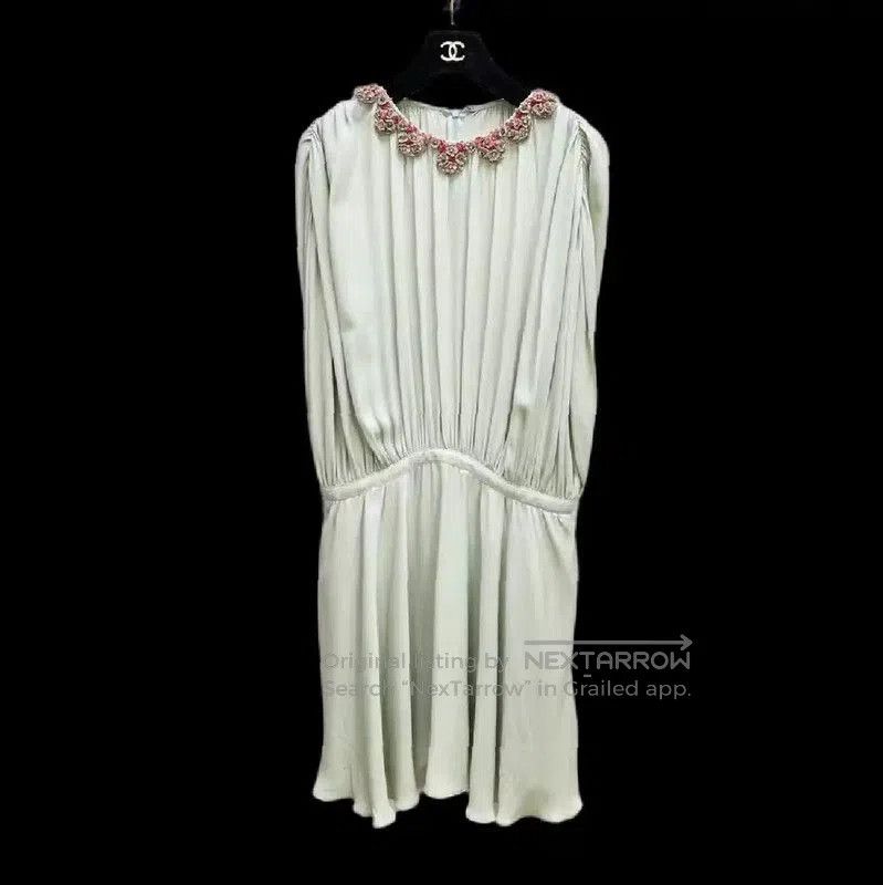 Valentino Sleeveless Silk Mini Dress in Light Green .