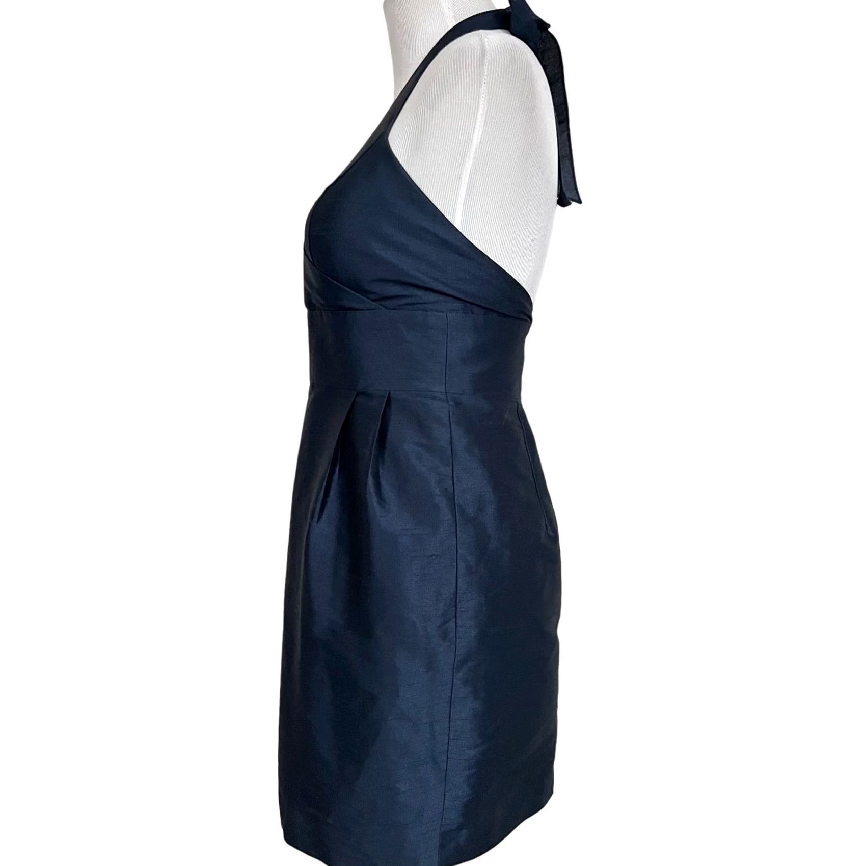 Vintage Lula Kate Halter Dress Dupioni Silk Dark Blue Party Cocktail V-Neck Sz 4 Dress Sleeveless Silk 100% Formal Women Size S / US 4 / IT 40 - 5 Thumbnail