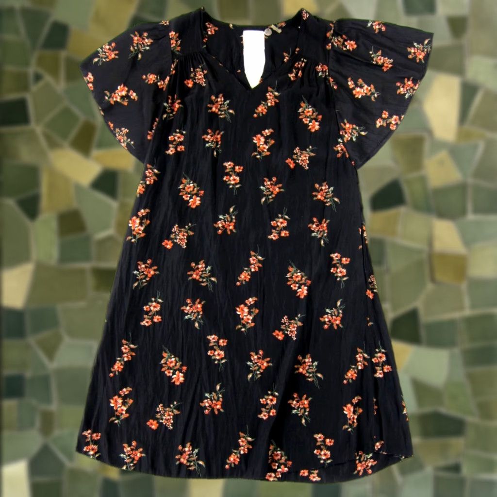 Pinko Margaret O'Leary Black Pink Floral Silky Short Sleeve Tunic Smock Dress S Size 28" / US 6 / IT 42 - 1 Thumbnail