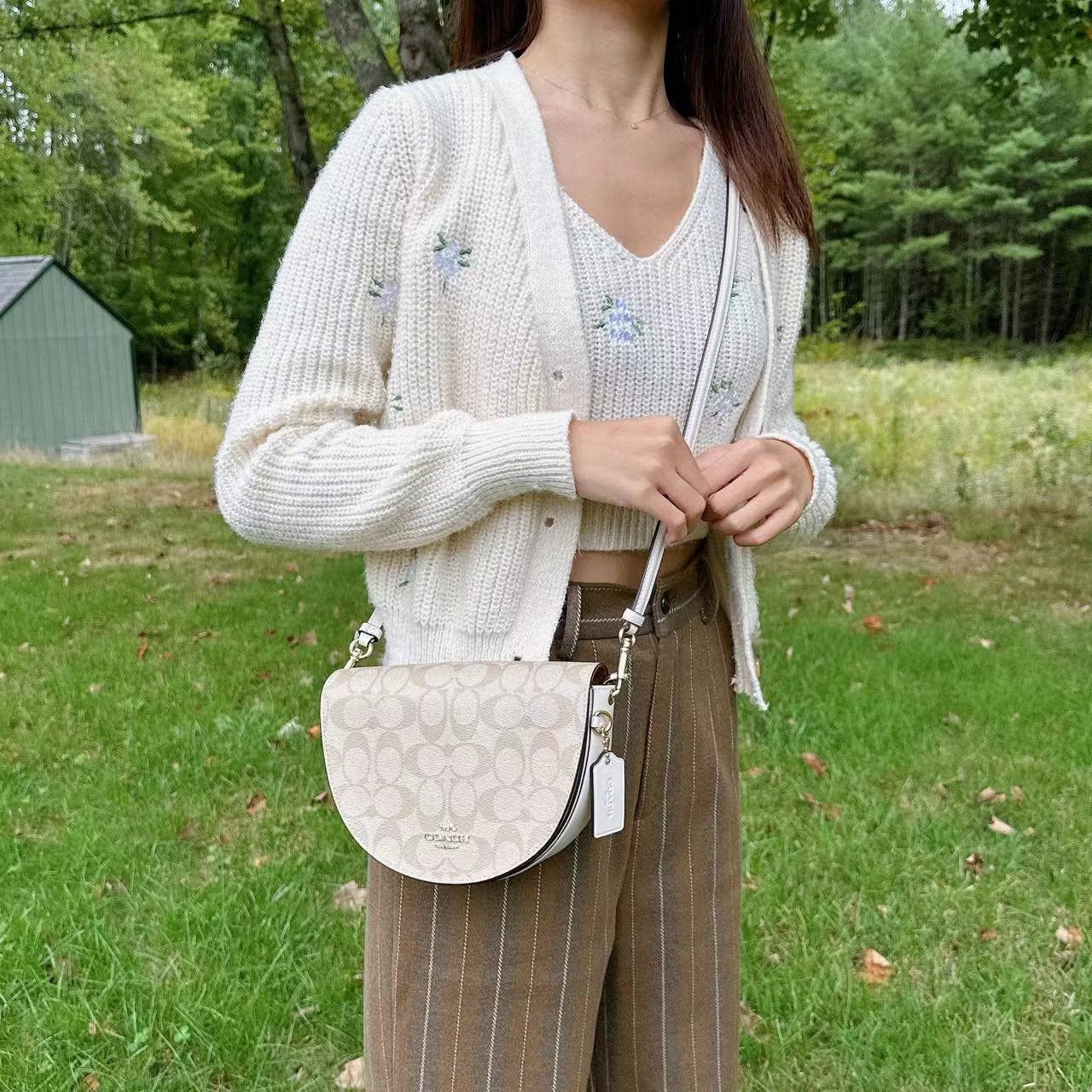 image of Coach C1430 Ellen Crossbody In Signature Canvas Light Khaki in Cream, Women's