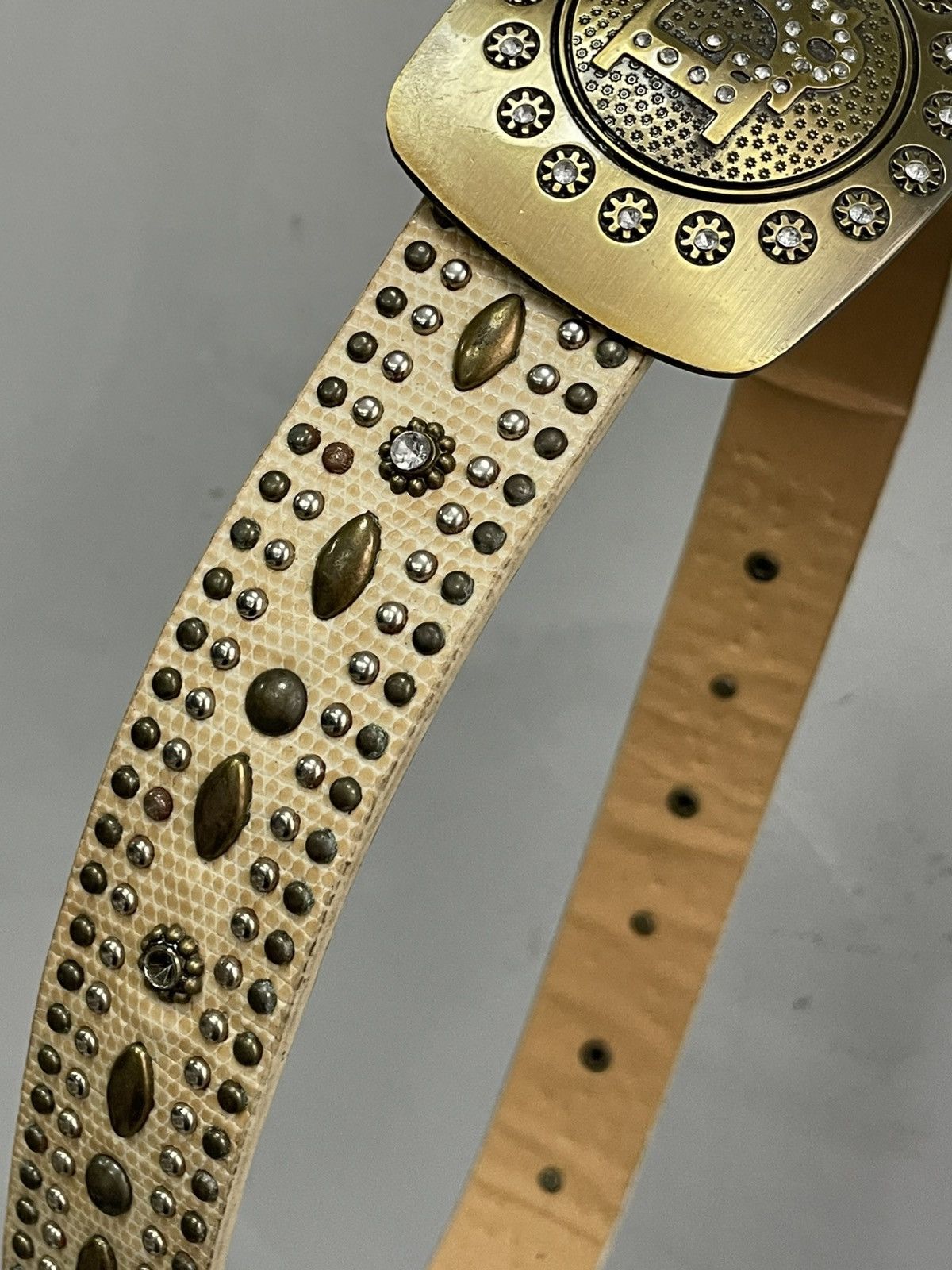 Japanese Brand Rare leather Dior style studded rhinestones punk belt y2k Size ONE SIZE - 5 Thumbnail