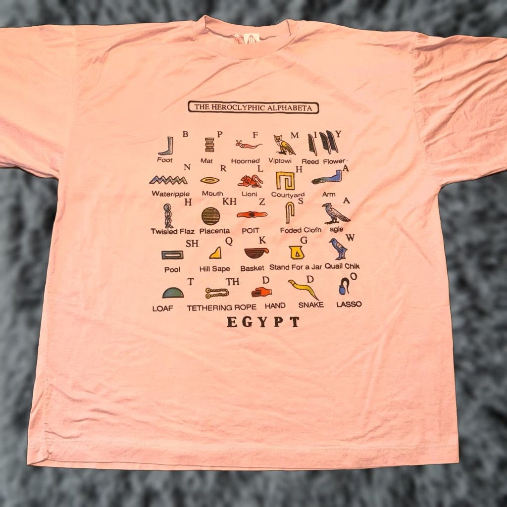 Vintage VINTAGE Egypt Egyptian Hieroglyphic Alphabet T Shirt Single Stitch Pink XL Egypt Unisex 1980s Graphic Tee Cotton Souvenir Size US XL / EU 56 / 4 - 1 Thumbnail