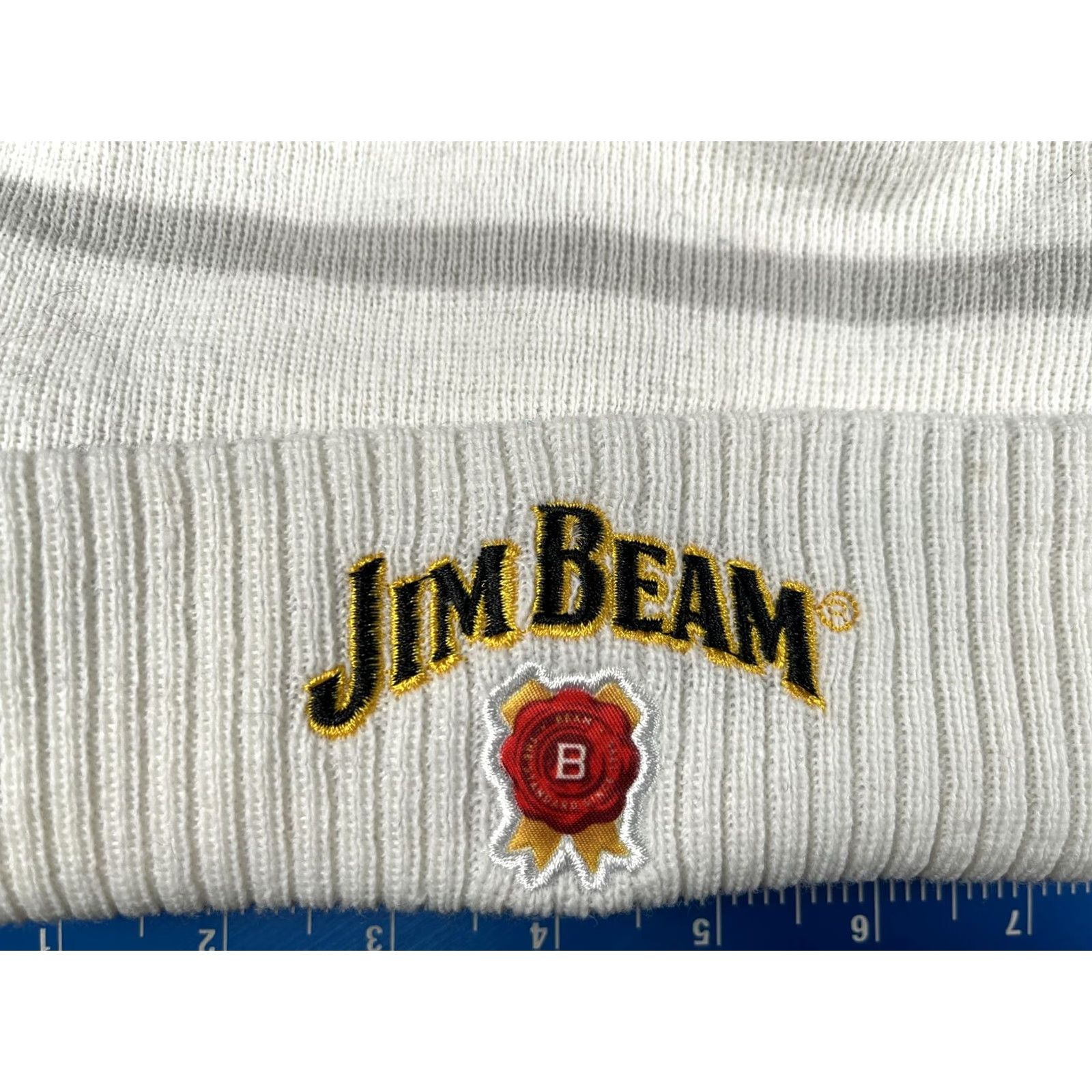 Vintage Jim Beam Hat Beanie Mens One Size White Knit Pom Logo Winter Casual Size ONE SIZE - 2 Thumbnail