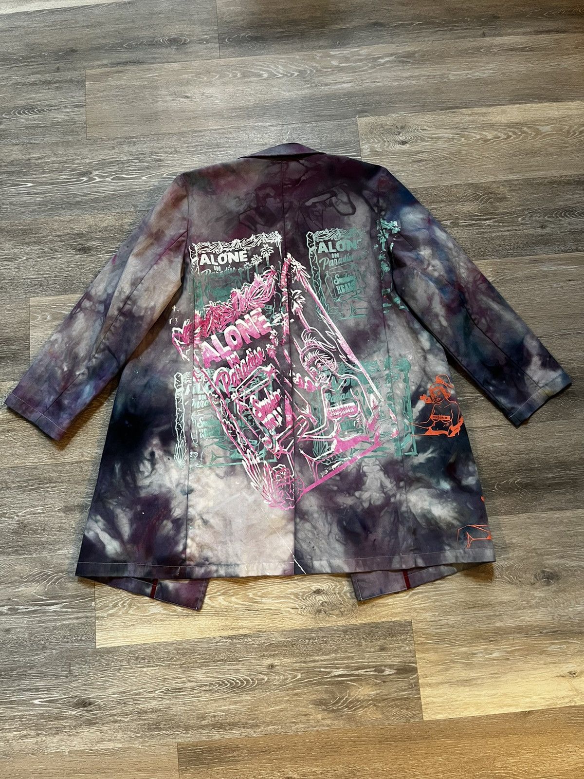 Vintage Custom Tie Dyed Smoking Heals Up-Cycled Long Coat Size L / US 10 / IT 46 - 1 Thumbnail