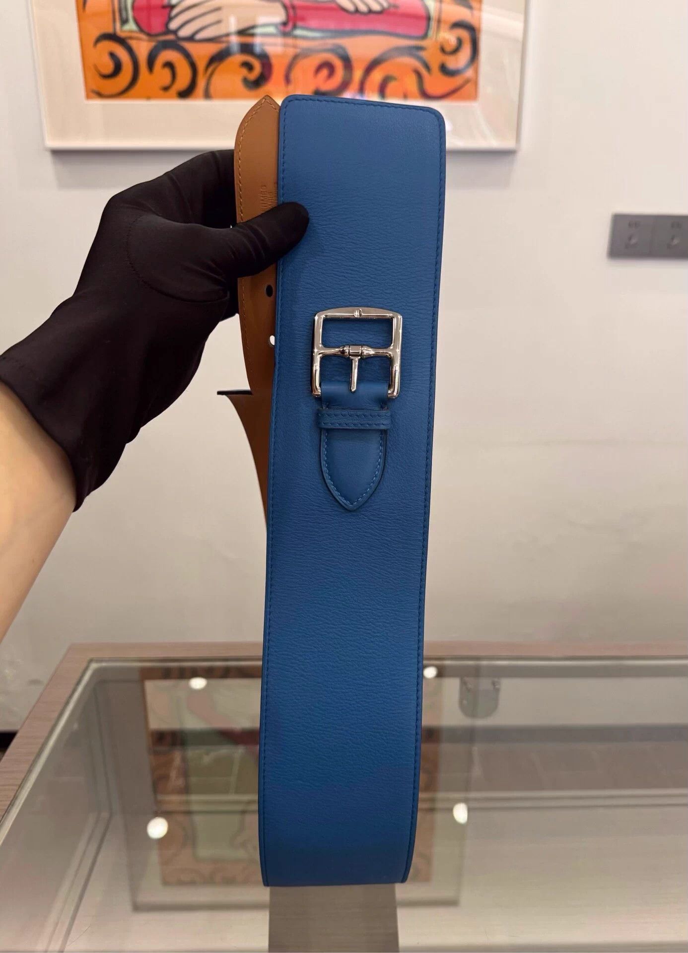 Hermes Hermes 8cm Blue & Brown Silver Embossed Buckle Belt 90cm Size ONE SIZE - 2 Thumbnail