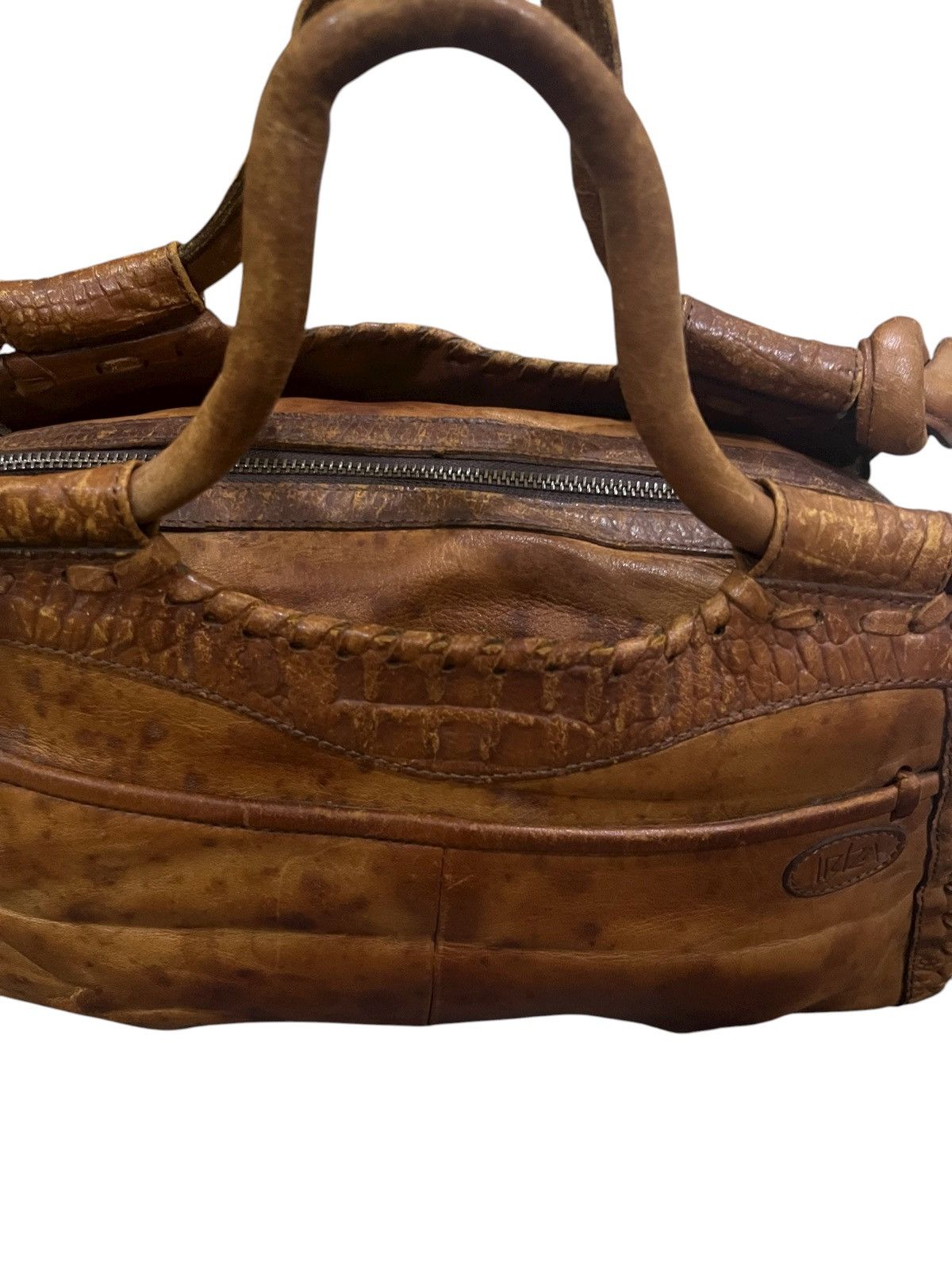 Japanese Brand vintage ibiza handle bag brown cream leather applique design Size ONE SIZE - 8 Thumbnail