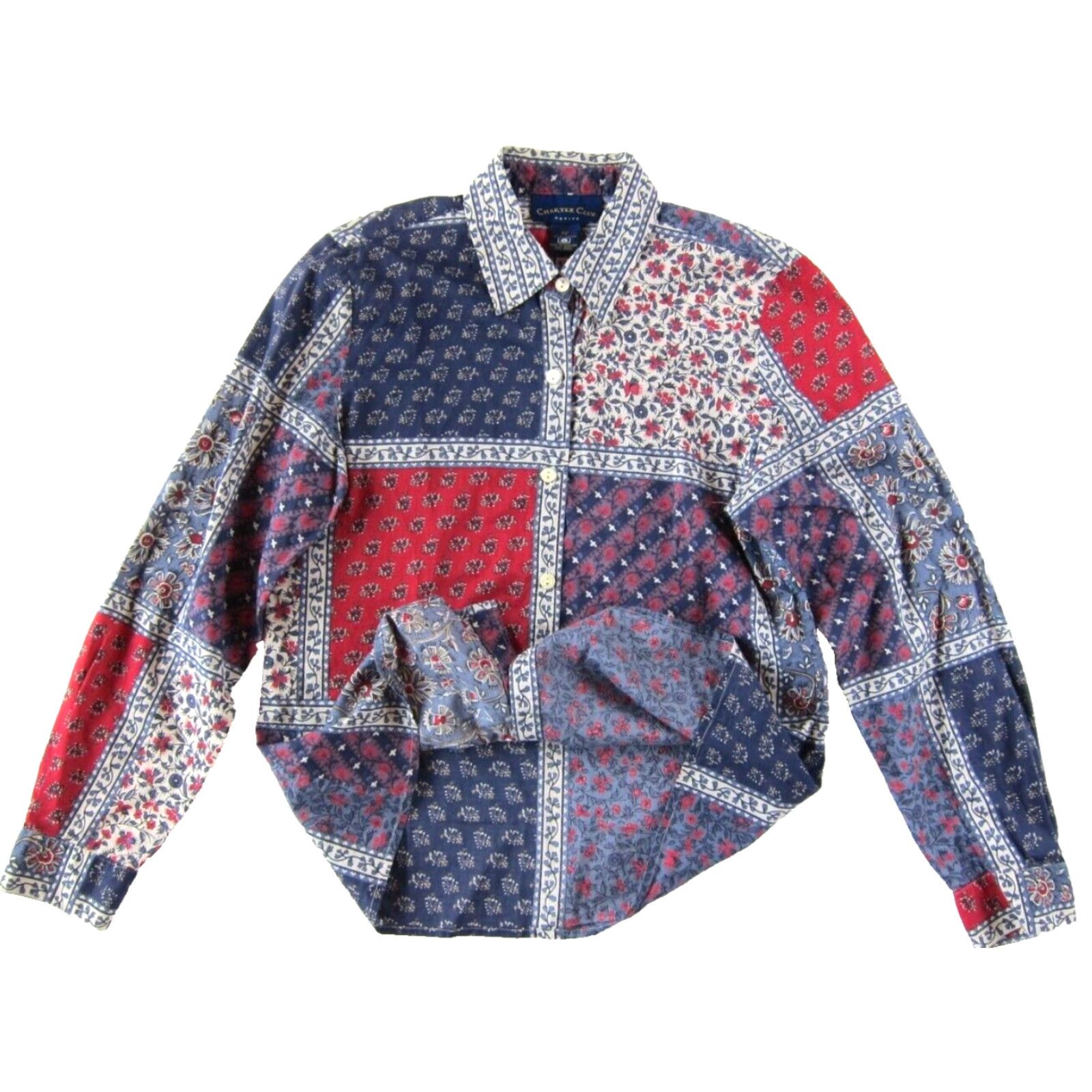 Charter Club VTG Charter Club Cotton Pink Blue Floral Collar Button Up Long Sleeve Blouse 6P Size M / US 6-8 / IT 42-44 - 5 Thumbnail