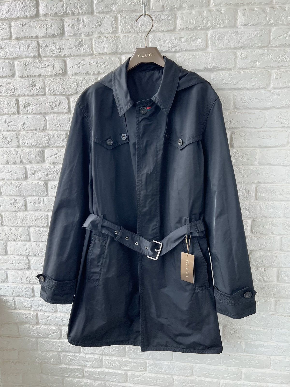 Gucci Gucci Black Belted Trench Coat Jacket Size US M / EU 48-50 / 2 - 1 Thumbnail