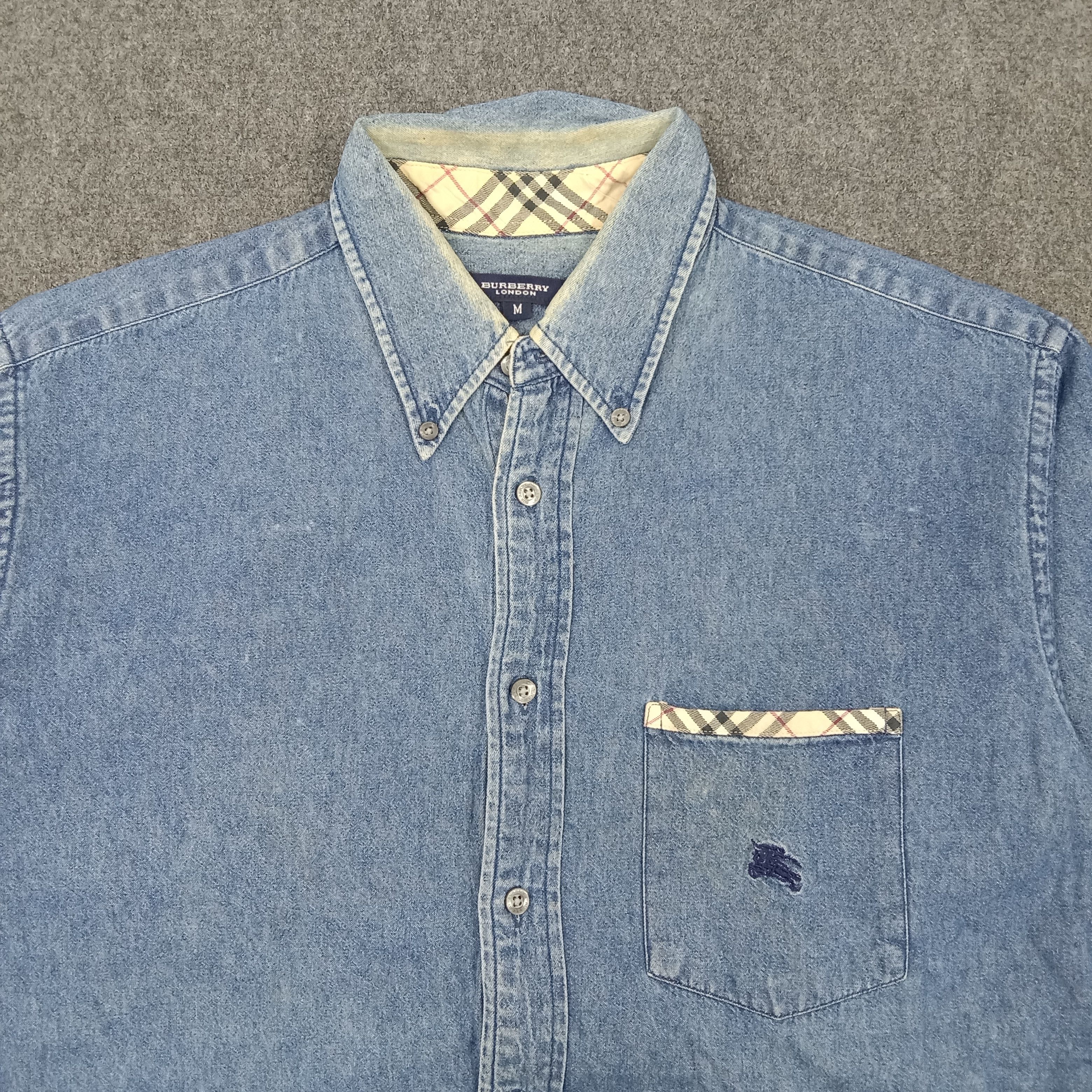 Burberry × Vintage Burberry London Nova Check Denim Shirt Size US L / EU 52-54 / 3 - 2 Thumbnail