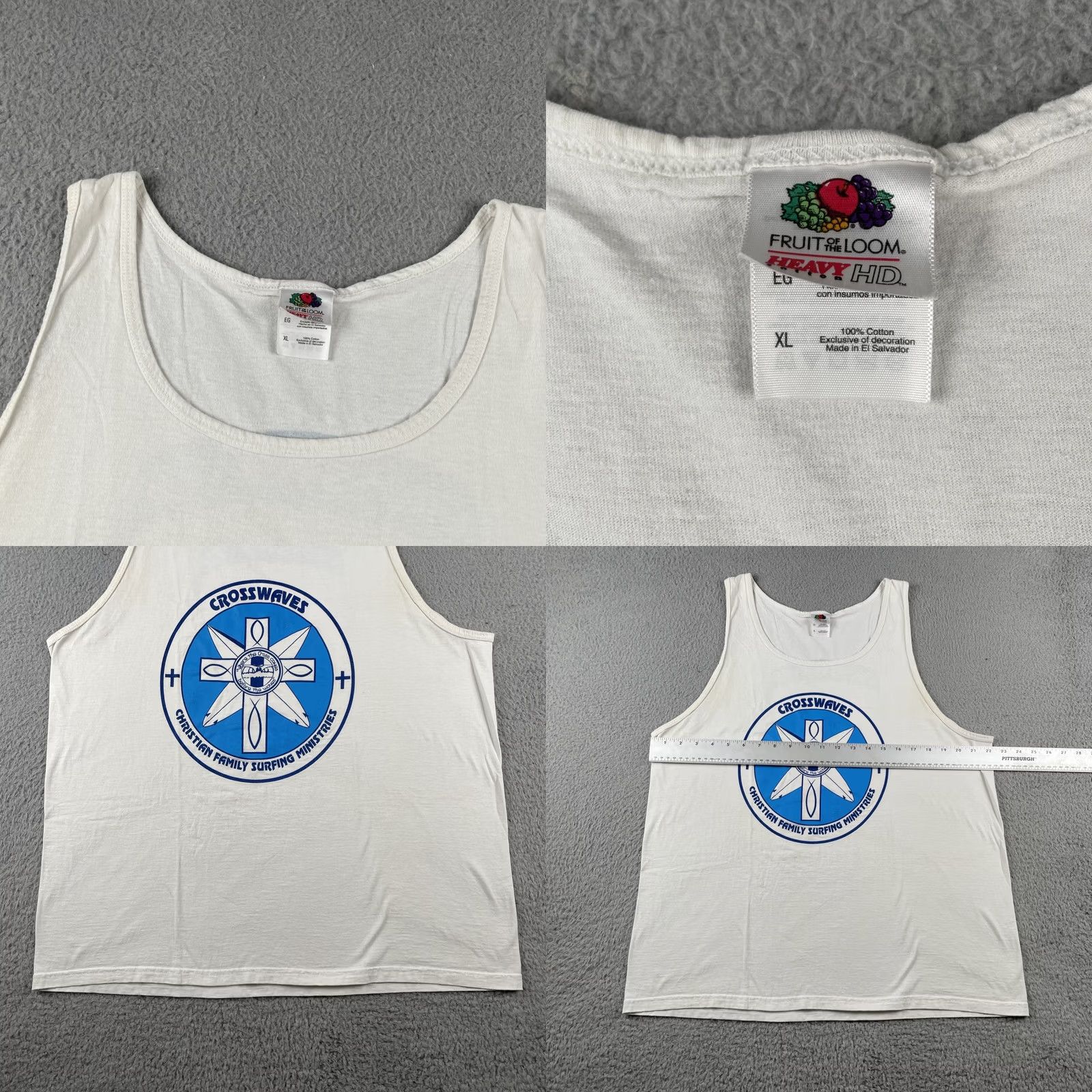 Fruit Of The Loom VINTAGE Fruit of the Loom XL Tank Top Shirt Cross Waves Christian Family Surfing Ministries Mens Size US XL / EU 56 / 4 - 8 Thumbnail