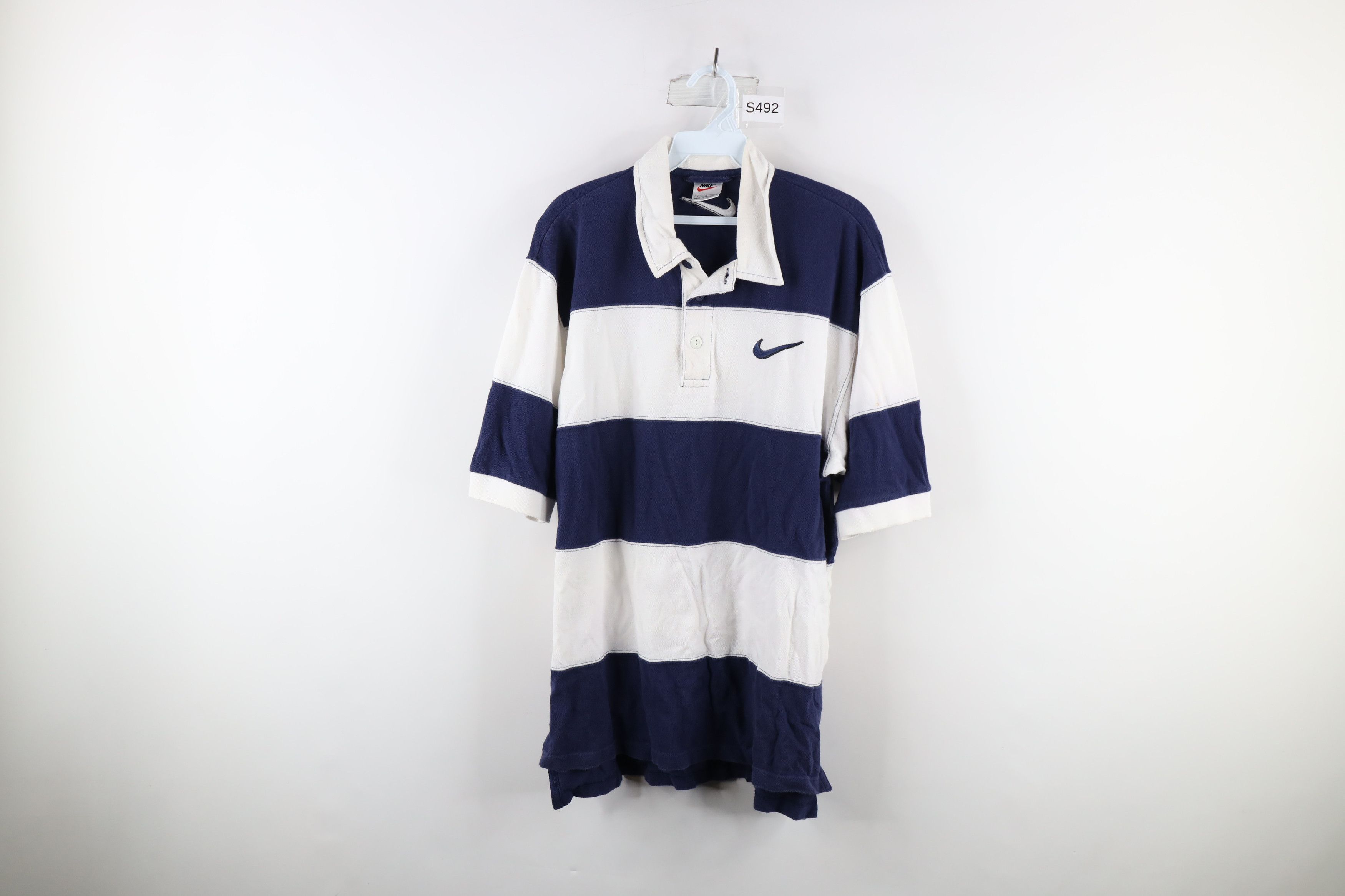 image of 90's Nike Scott Mini Swoosh Striped Rugby Polo Shirt, Men's (Size Medium)