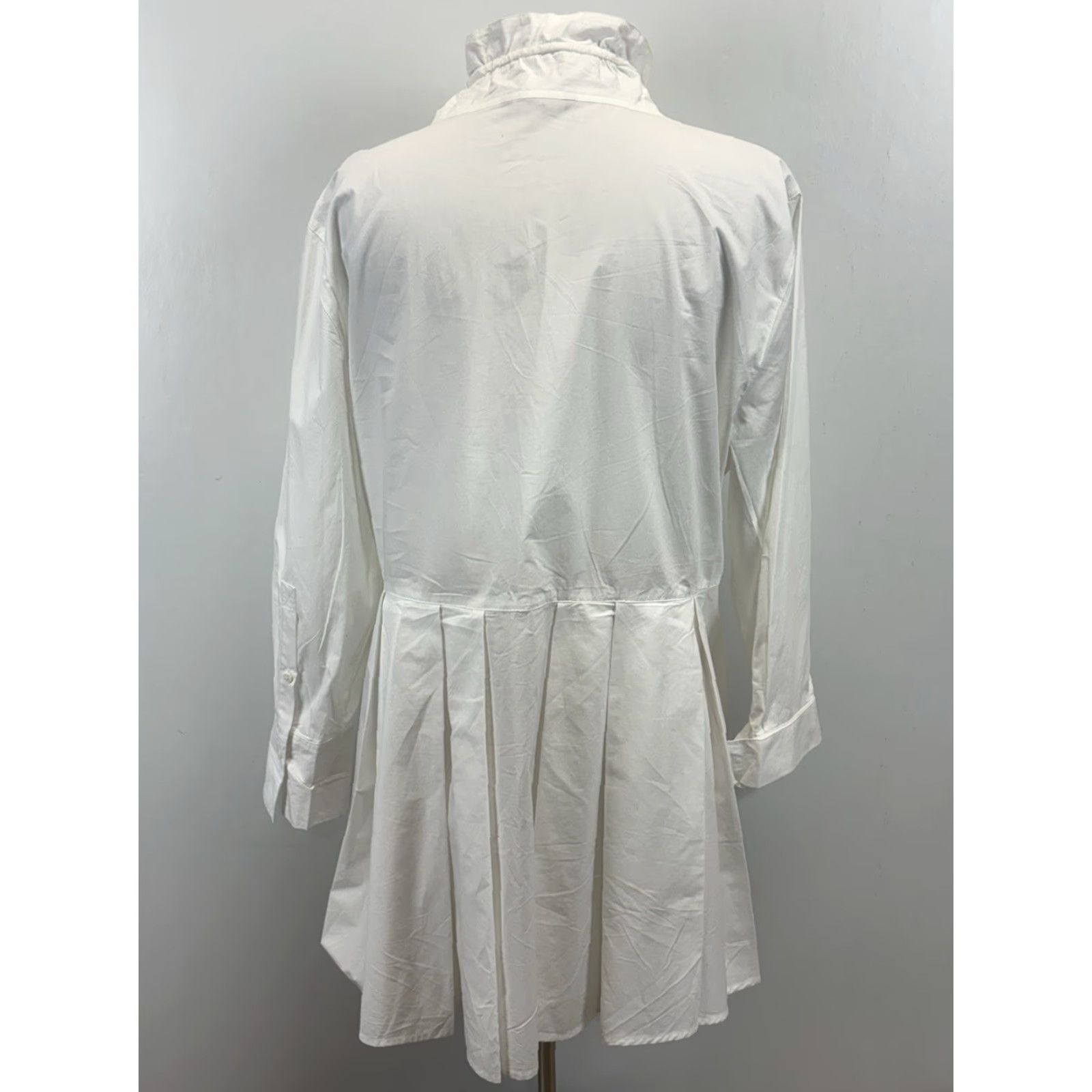 Vintage John Mark Crisp White Shirt Jacket XL Full Zip Mid Length Wire Collar Pleated Size XL / US 12-14 / IT 48-50 - 3 Thumbnail