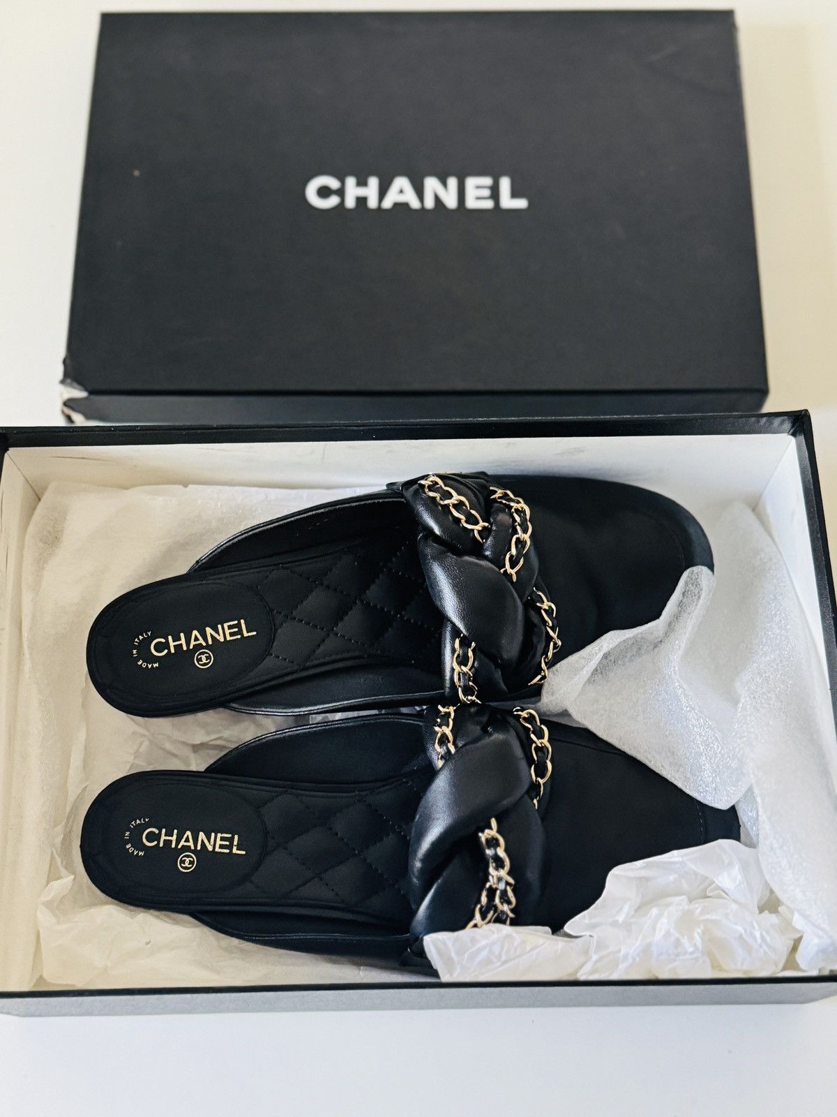 Chanel Authentic CHANEL Lambskin Chain Braided Mules quilted shoes Size US 7 / IT 37 - 1 Thumbnail