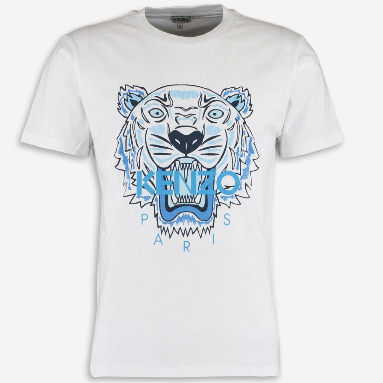 Image of Kenzo White & Blue Tiger T Shirt in White/Blue, Men's (Size XS)