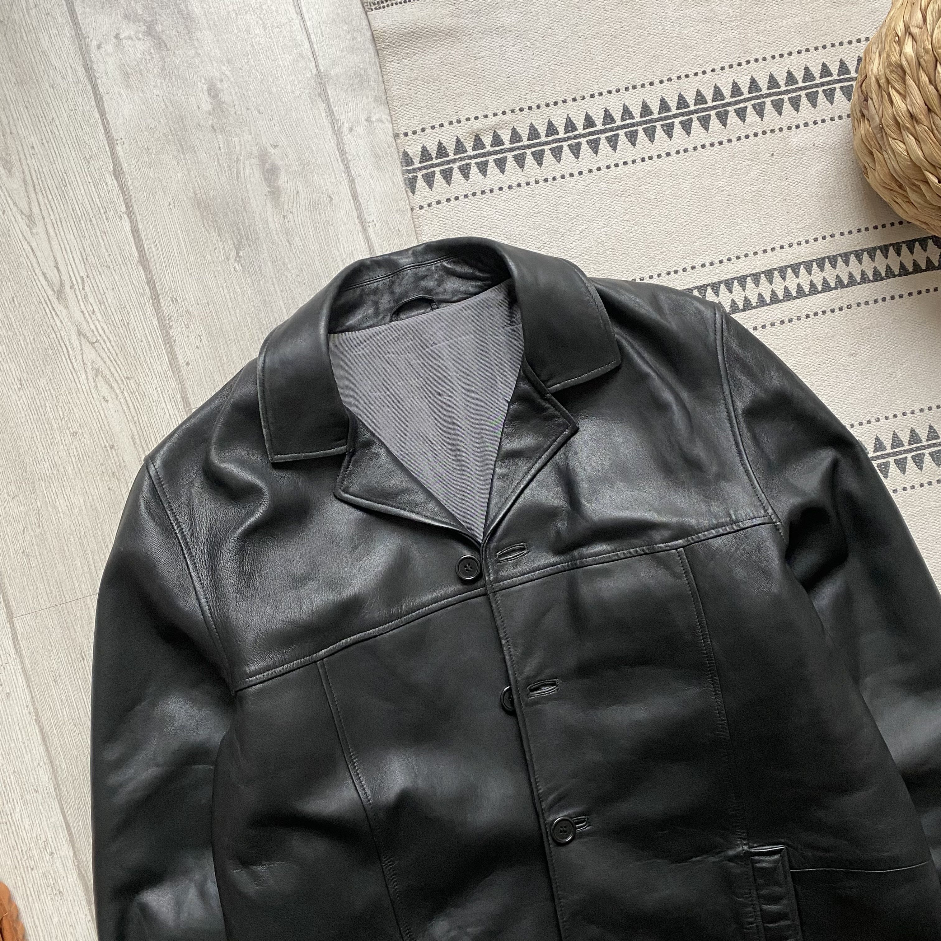 Genuine Leather 🔥 Vintage 90s Designer Leather Jacket USA Balenciaga style Size US L / EU 52-54 / 3 - 3 Thumbnail