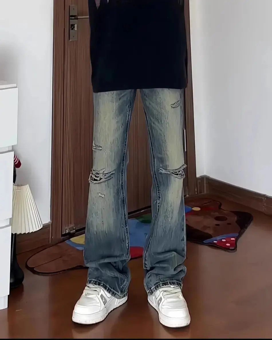 Japanese Brand Retro straight leg micro flared distressed jeans Size US 32 / EU 48 - 6 Thumbnail