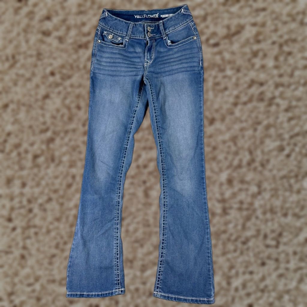Vintage VINTAGE Wallflower Jeans Women's Denim Pants 5 Blue Low Rise Bootcut Stretch Cotton 24x31 Size 27" / US 4 / IT 40 - 1 Thumbnail
