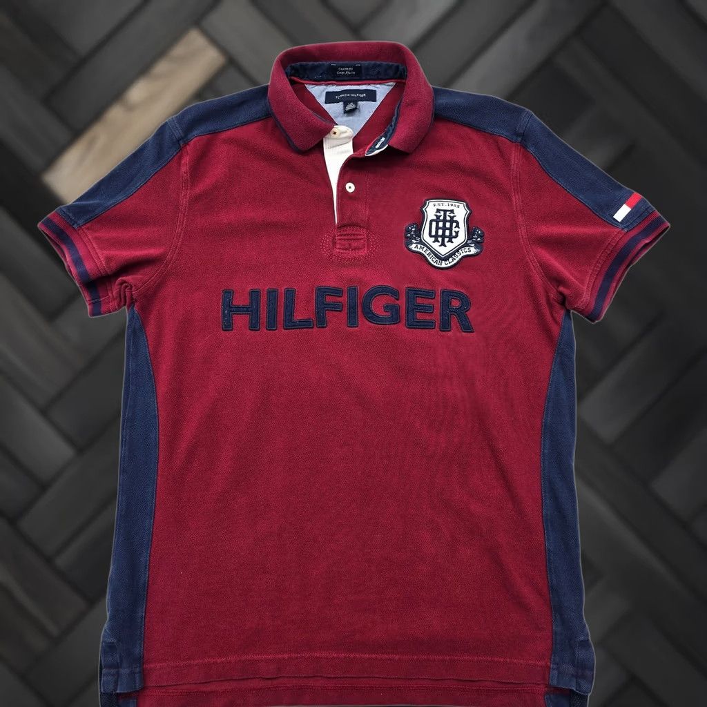 Tommy Hilfiger Tommy Hilfiger Men’s L Burgundy/Navy Colorblock Polo Cotton L/G Shirt Size US L / EU 52-54 / 3 - 1 Thumbnail