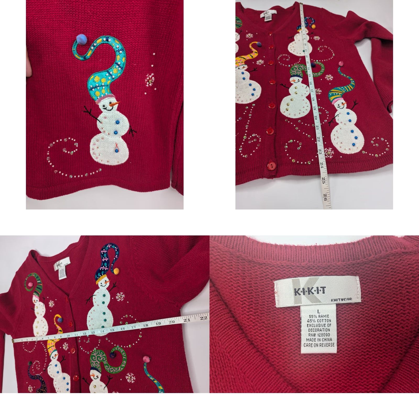 Vintage VINTAGE KIKIT Sweater Cardigan Women Long Sleeve Red Beaded Embroidered Button Snowman Christmas L Womens Size L / US 10 / IT 46 - 8 Thumbnail