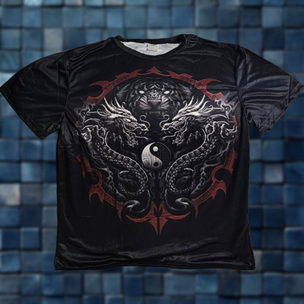 Vintage DRAGON TIGER CAT YIN YANG FANTASY MYTHICAL TRIBAL DRAGONS T-SHIRT Size US L / EU 52-54 / 3 - 1 Thumbnail