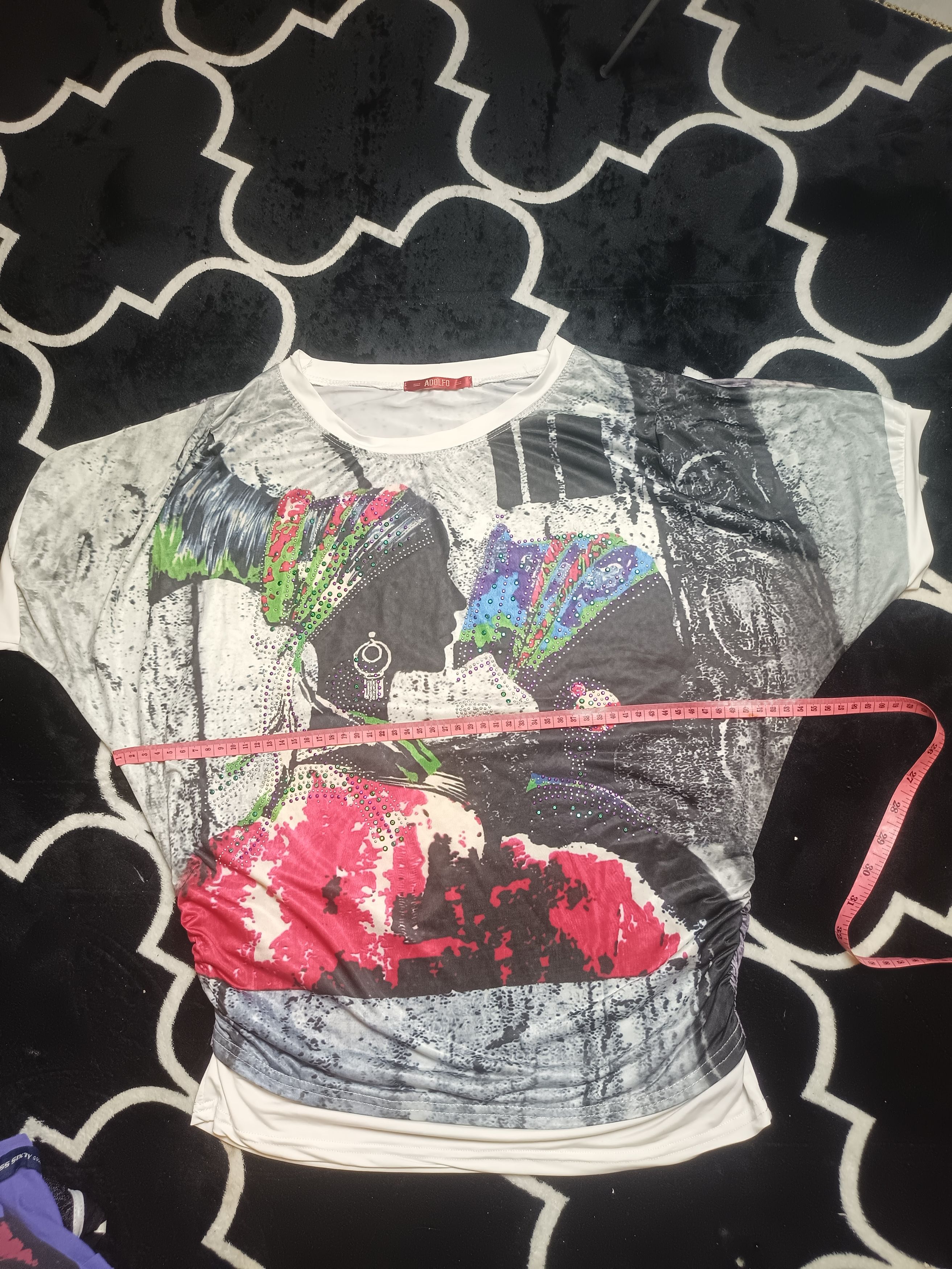 Vintage Adolfo Women's Printed Jersey T-Shirt Size M / US 6-8 / IT 42-44 - 6 Thumbnail