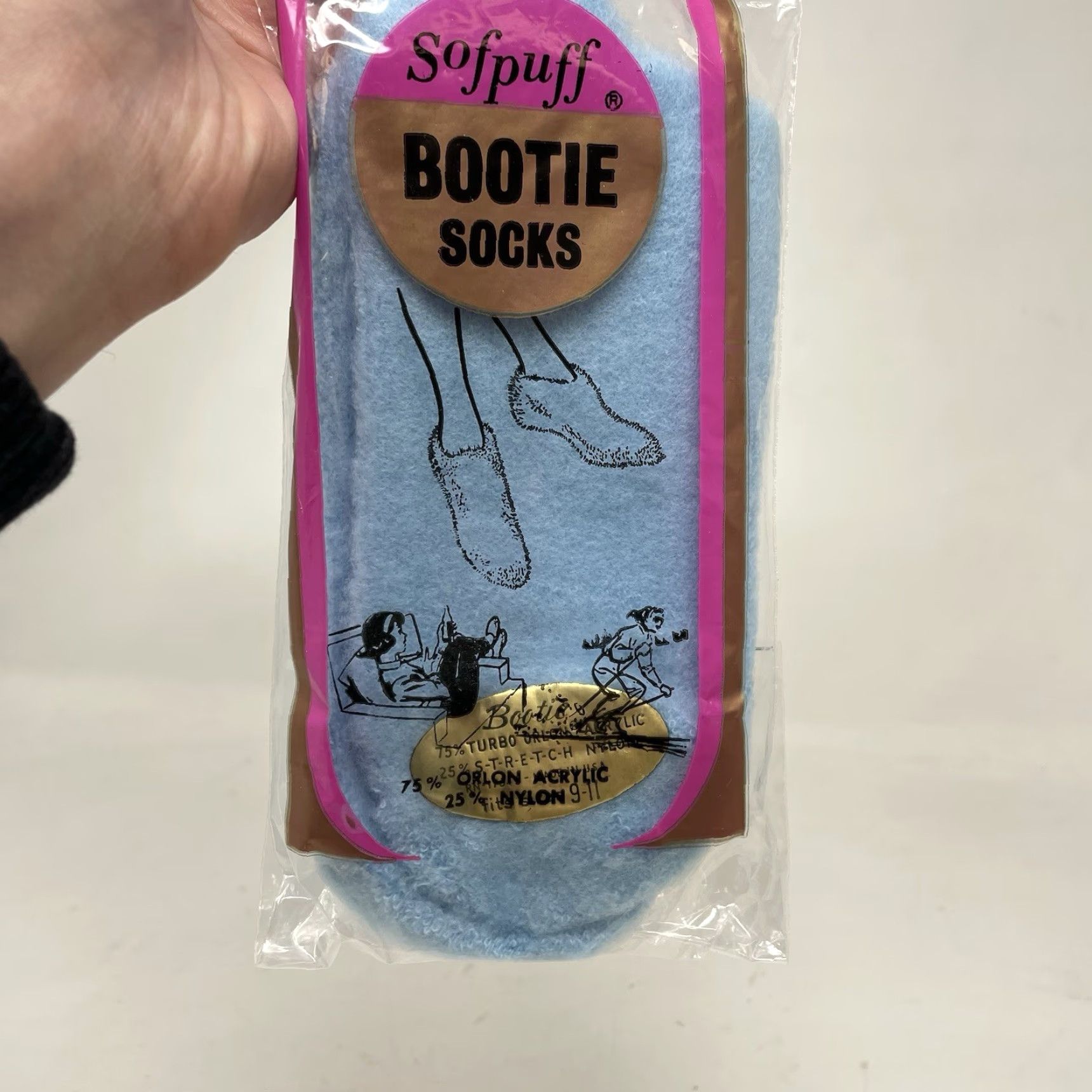 Vintage VTG 60s 70s SofPuff Boots Slippers Socks Sz 9-11 Blue Mod GoGo Orlon Size ONE SIZE - 3 Thumbnail