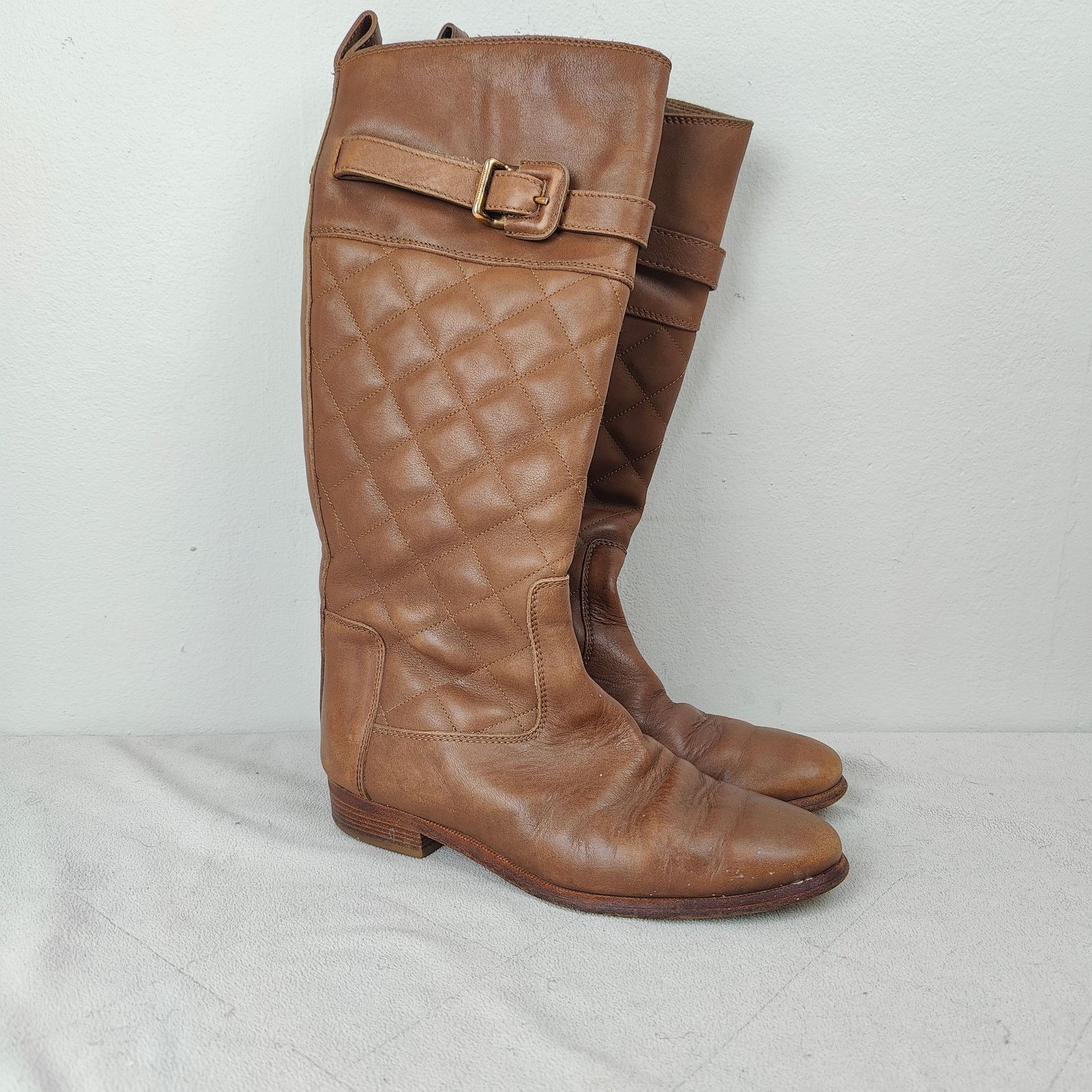 Burberry Burberry Quilted Leather Riding Boots Womens 38 8 Tan Size US 8 / IT 38 - 2 Thumbnail